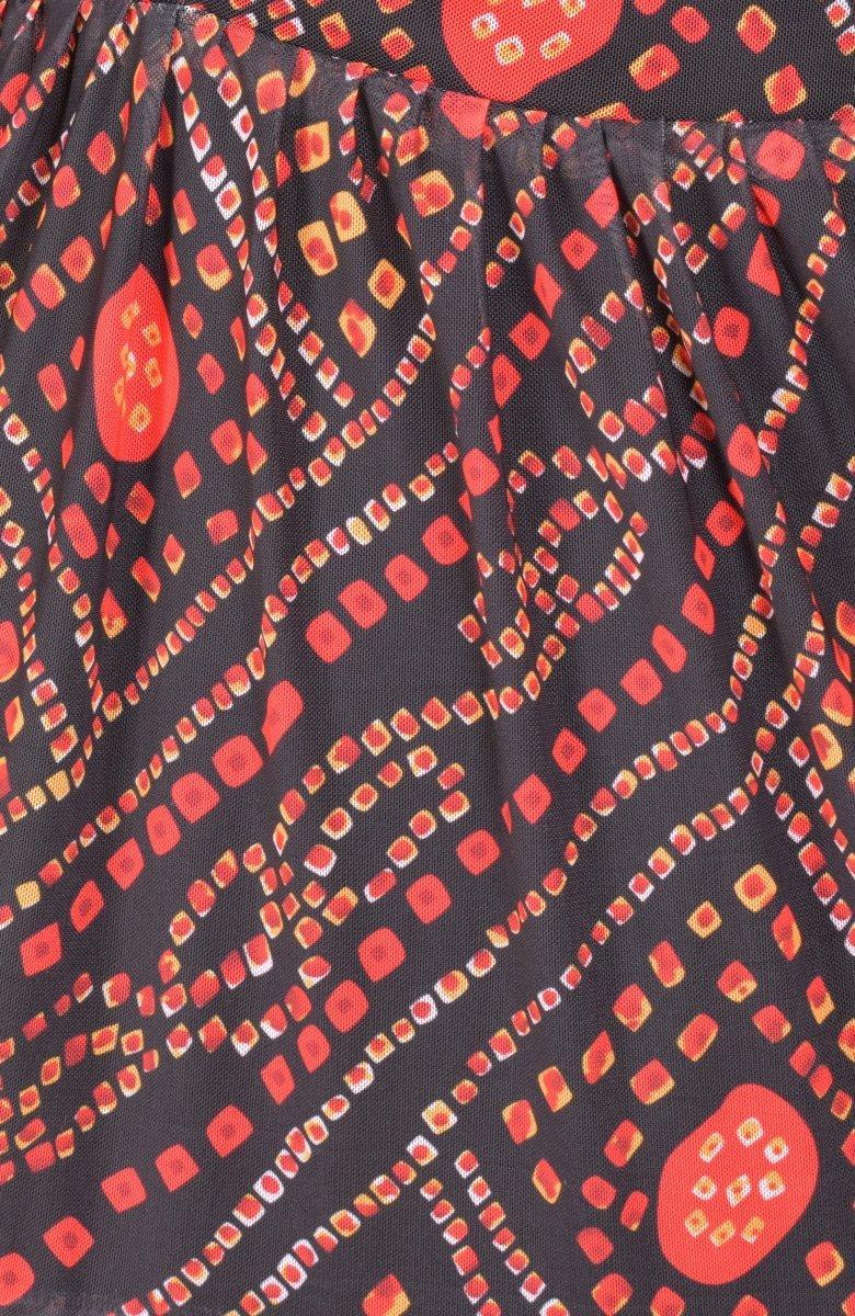 Black Bandhani Print Bell Sleeve Tiered Midi Dress - Image 3