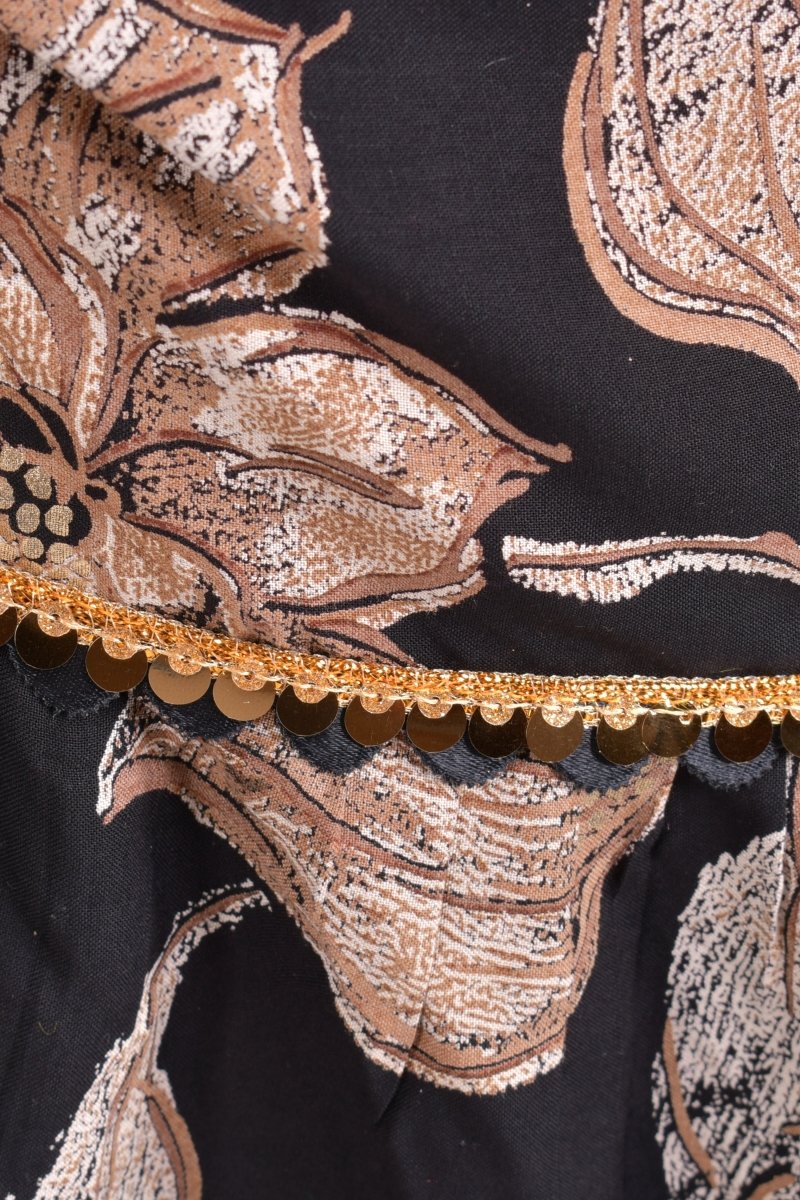Black Floral Sequins Ruffle Saree - Image 6