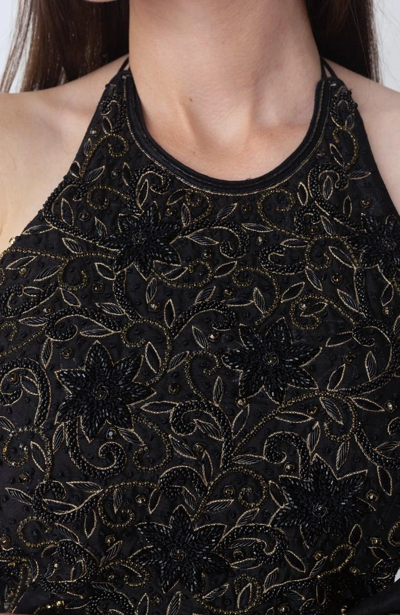 Black Pre Stitched Saree with Hand Embroidered Blouse - Image 7