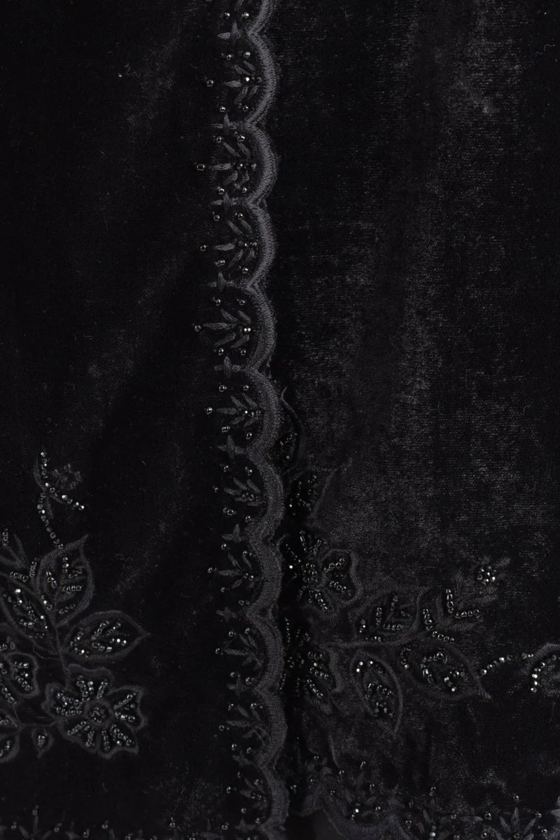 Black Velvet Hand Embroidered Beaded Scarf - Image 2