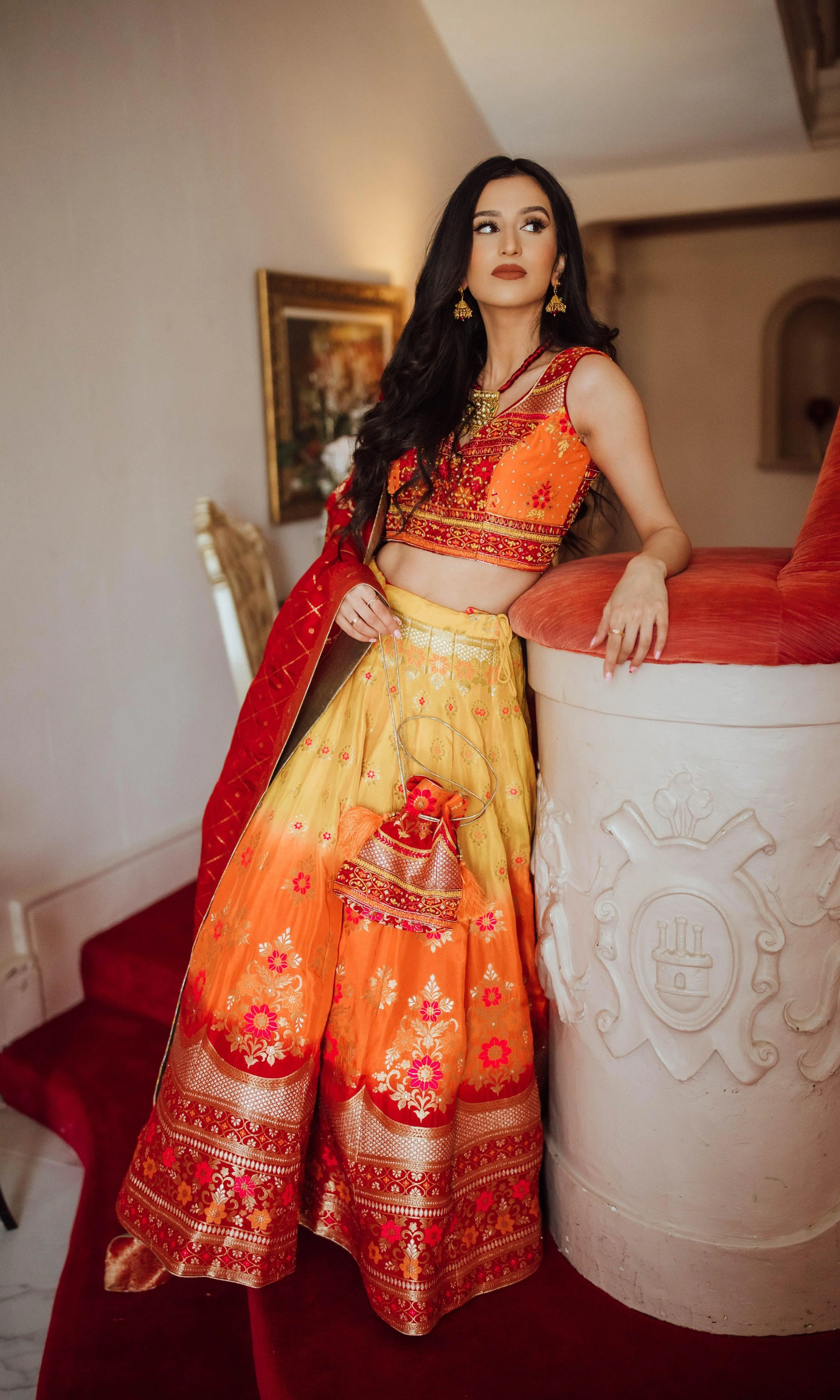 Yellow Lehenga Choli Set with Hand Embroidered Blouse - Image 5