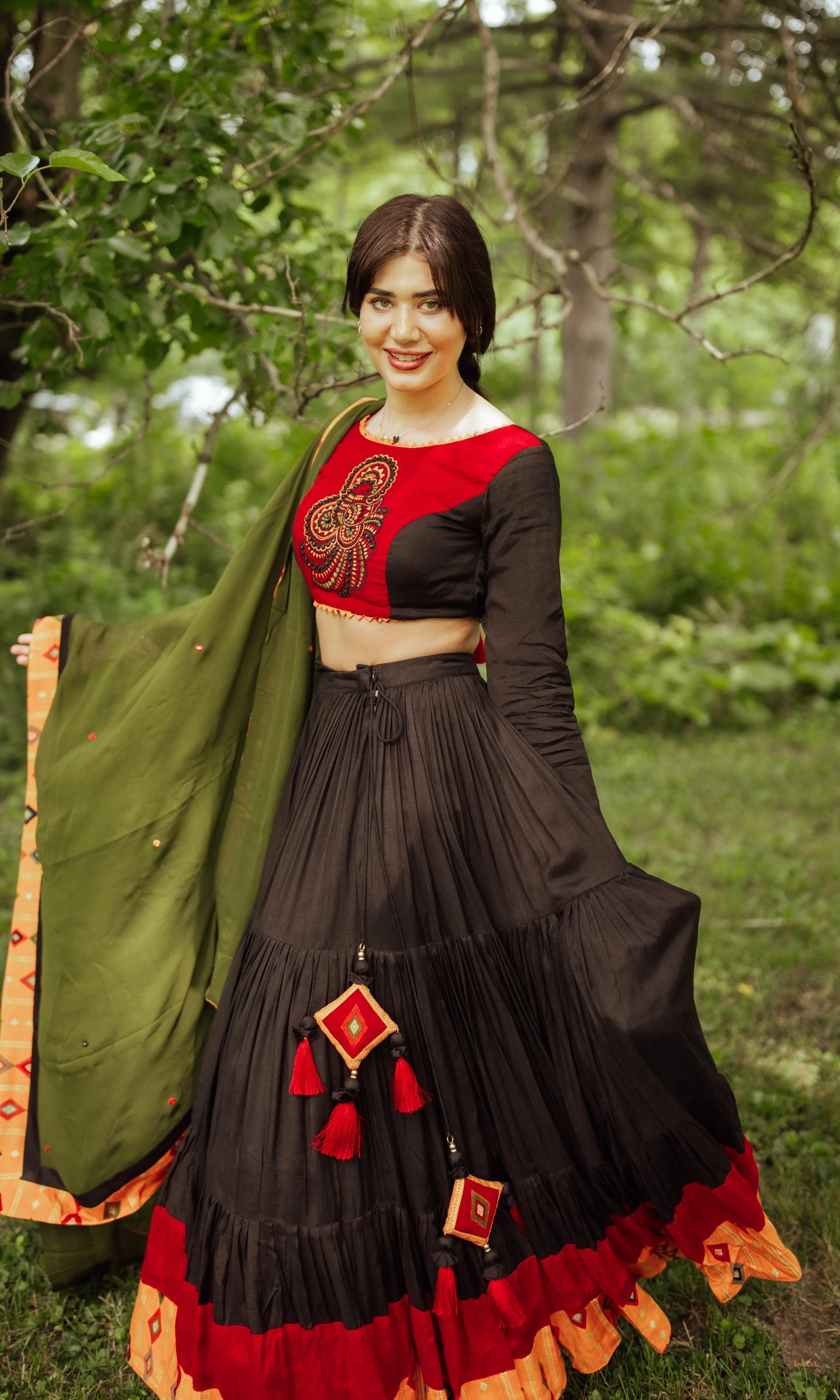 Black Red Flared Chaniya Choli Set - Image 3
