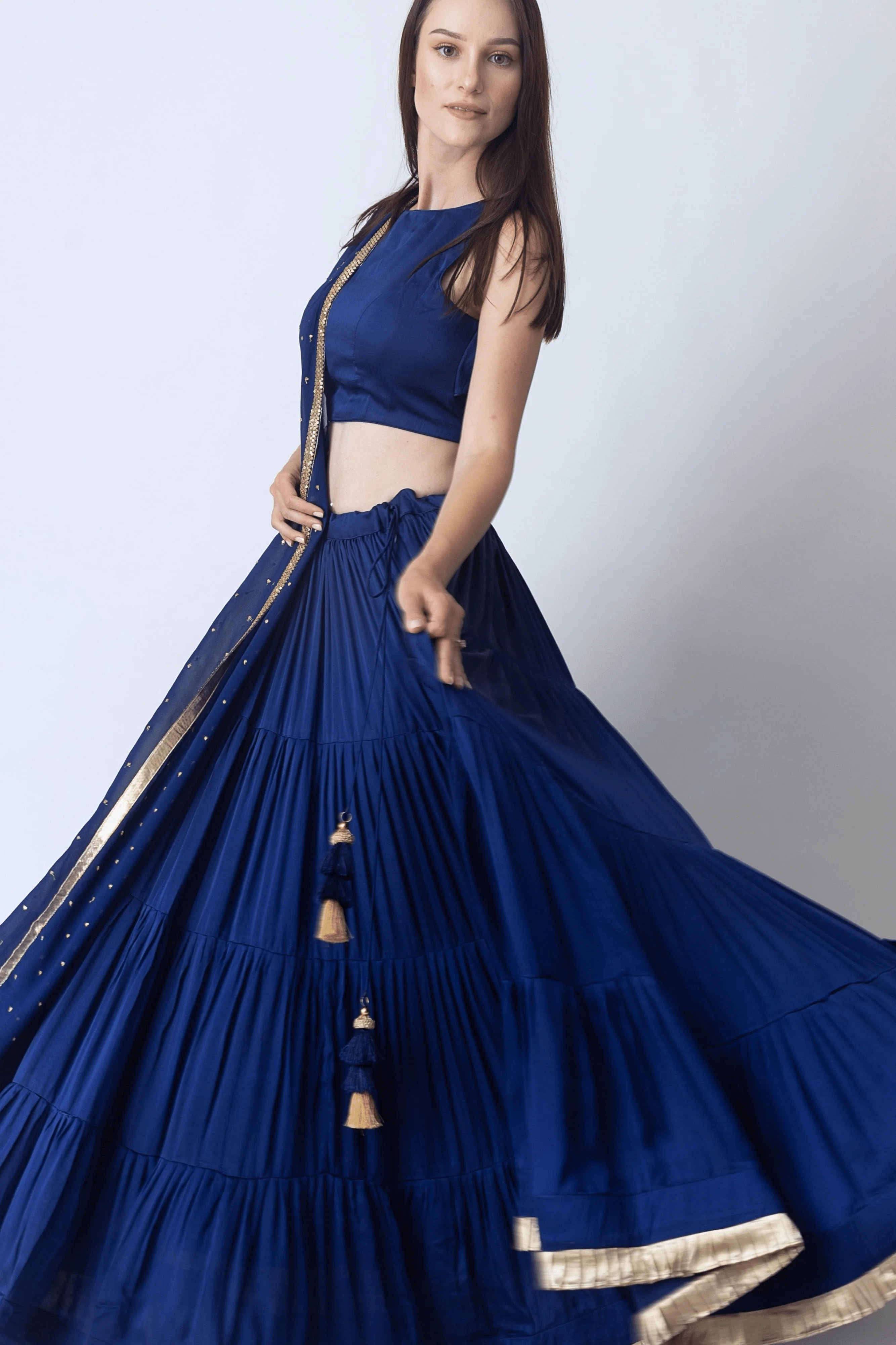 Timeless Royal Blue Lehenga Choli with Gold Trim for women - Image 3