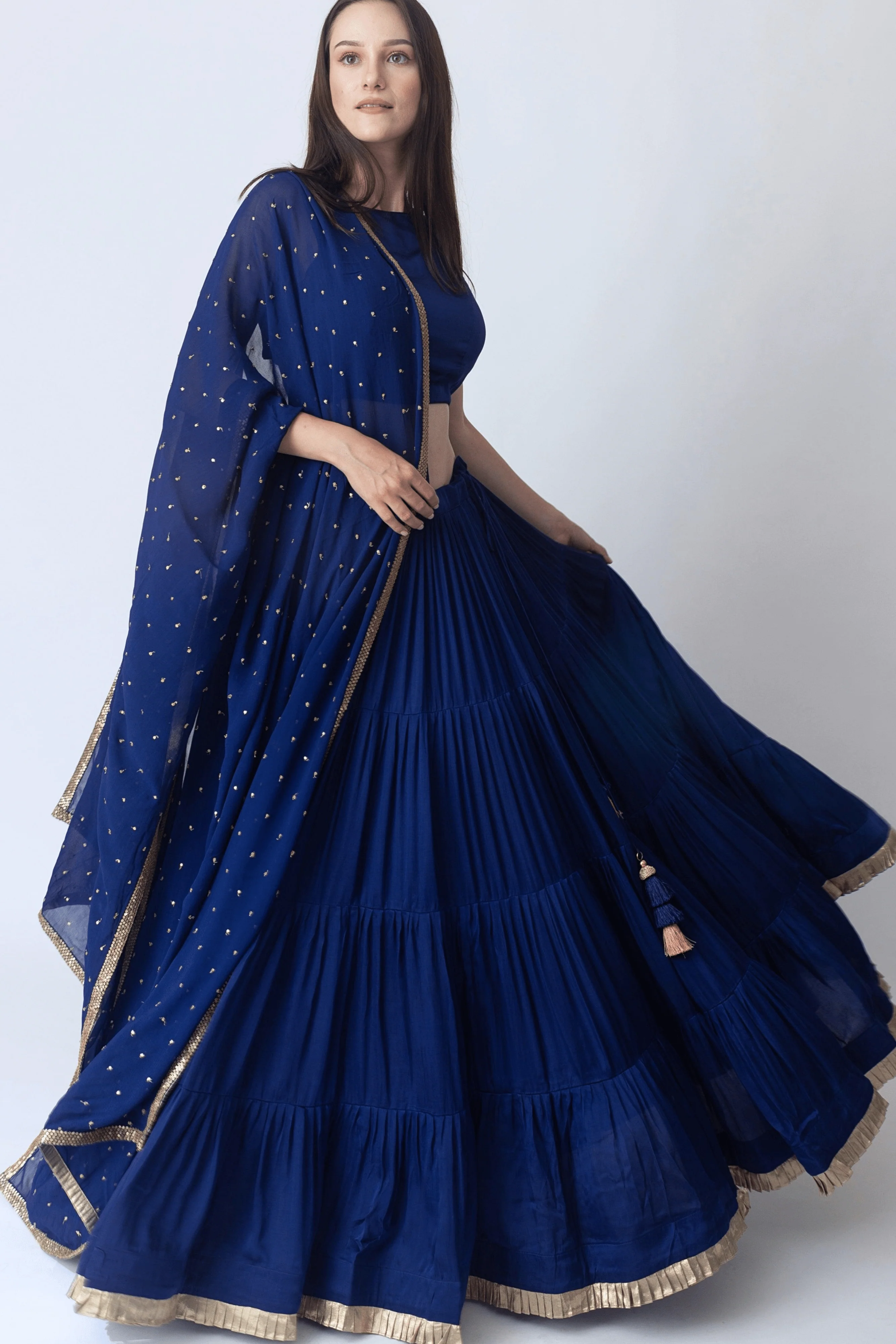 Timeless Royal Blue Lehenga Choli with Gold Trim for women - Image 4