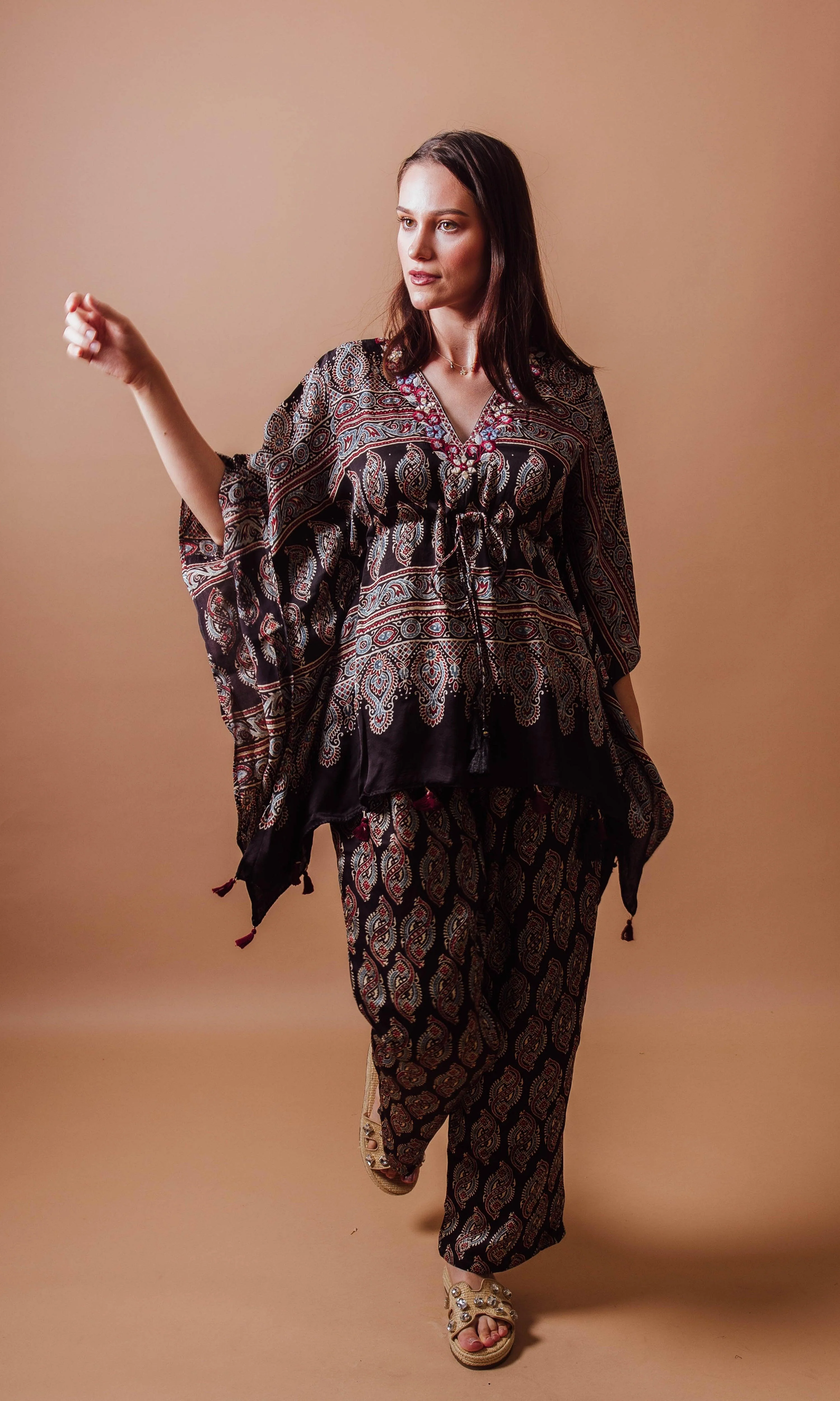 Brown Co-Ord Set with Ajrakh Print - Image 3