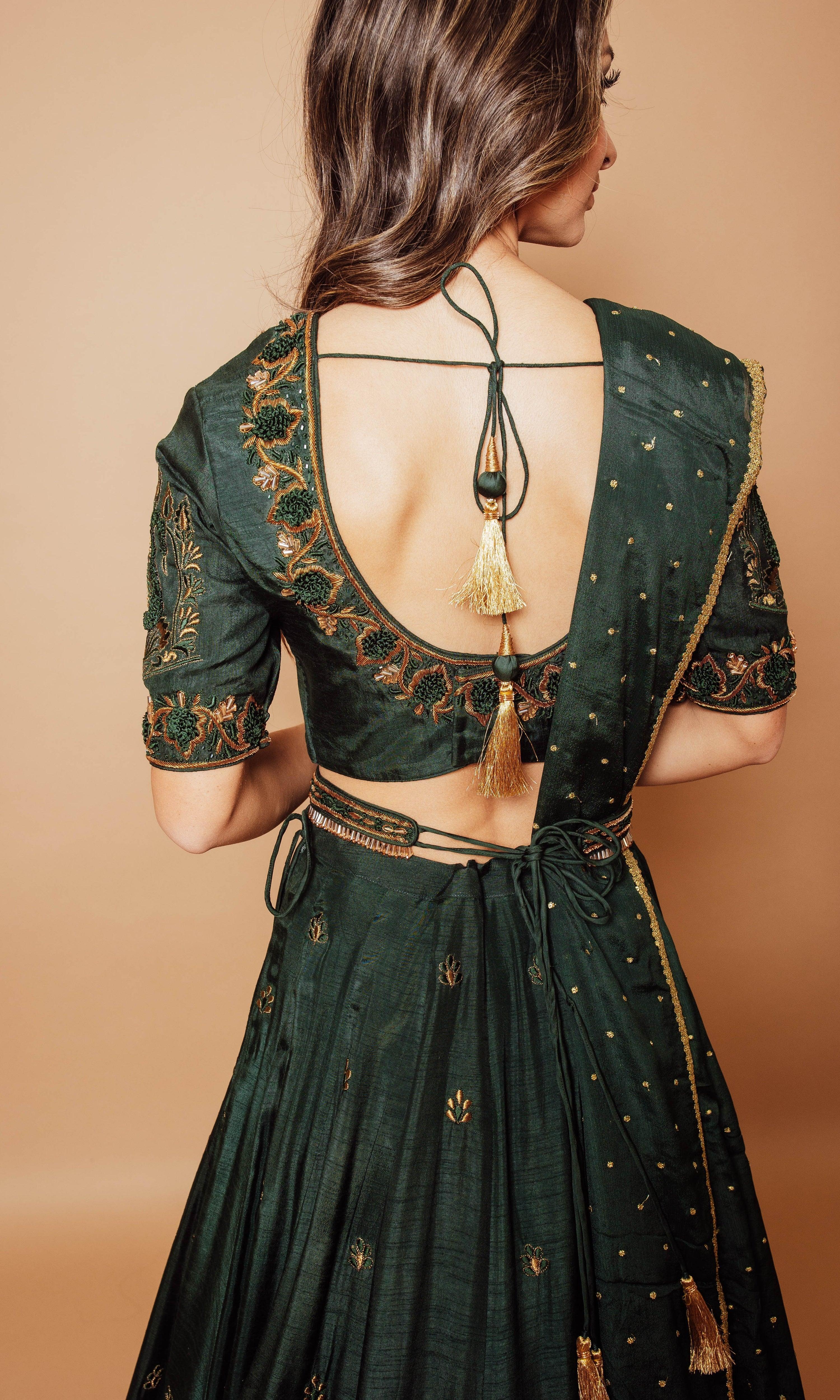 Dark Green Gold Embroidered Kamarband | Indian Lehenga Belt - Image 3