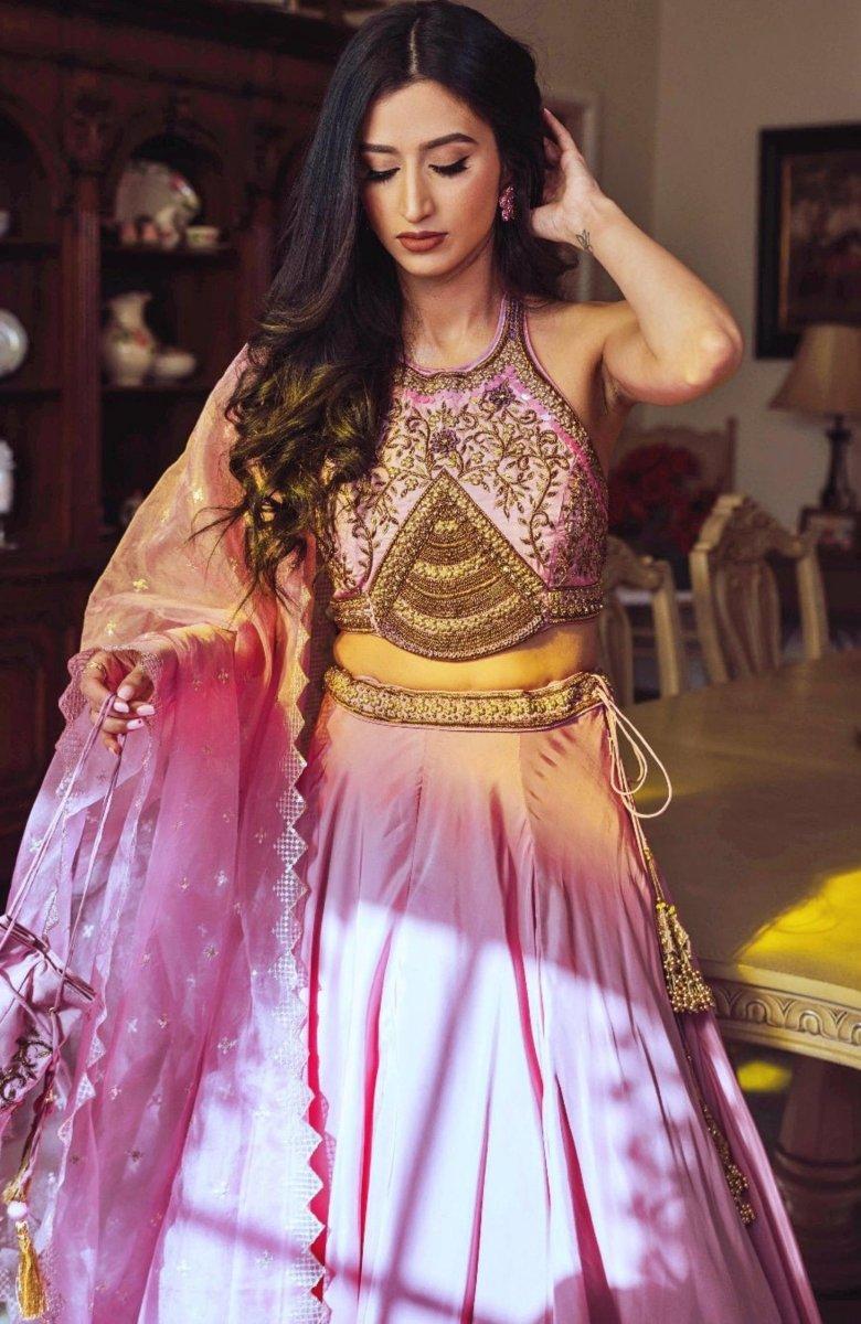 Dusty Rose Pink Lehenga With Hand Embroidered Zardozi Blouse - Image 4