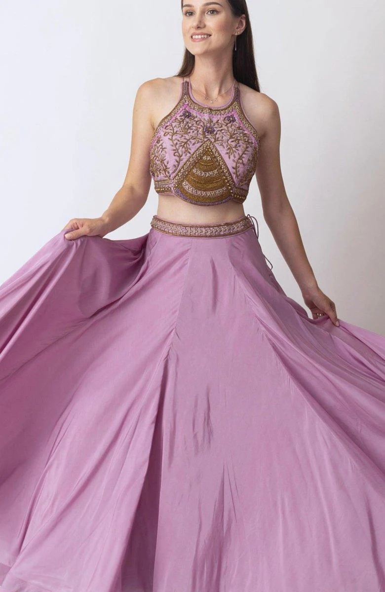 Dusty Rose Pink Lehenga With Hand Embroidered Zardozi Blouse - Image 5
