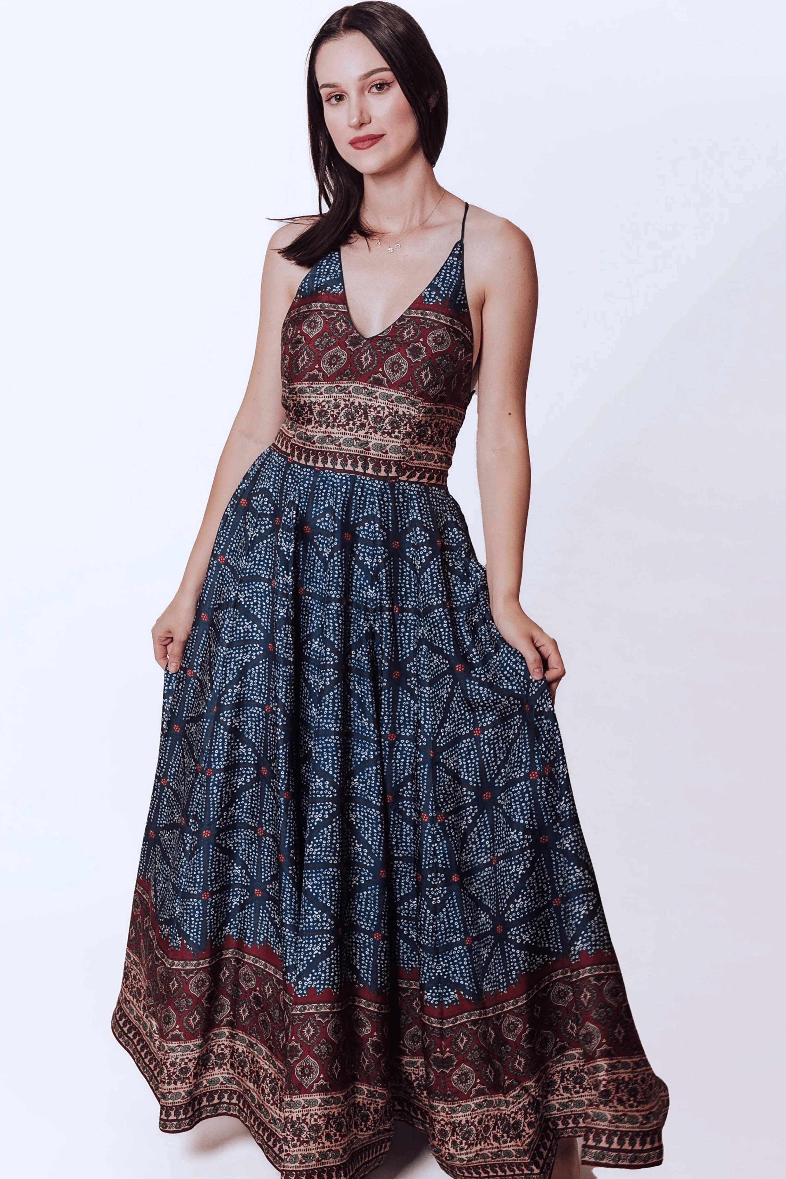 Gown with Ajrakh & Bandhani Prints