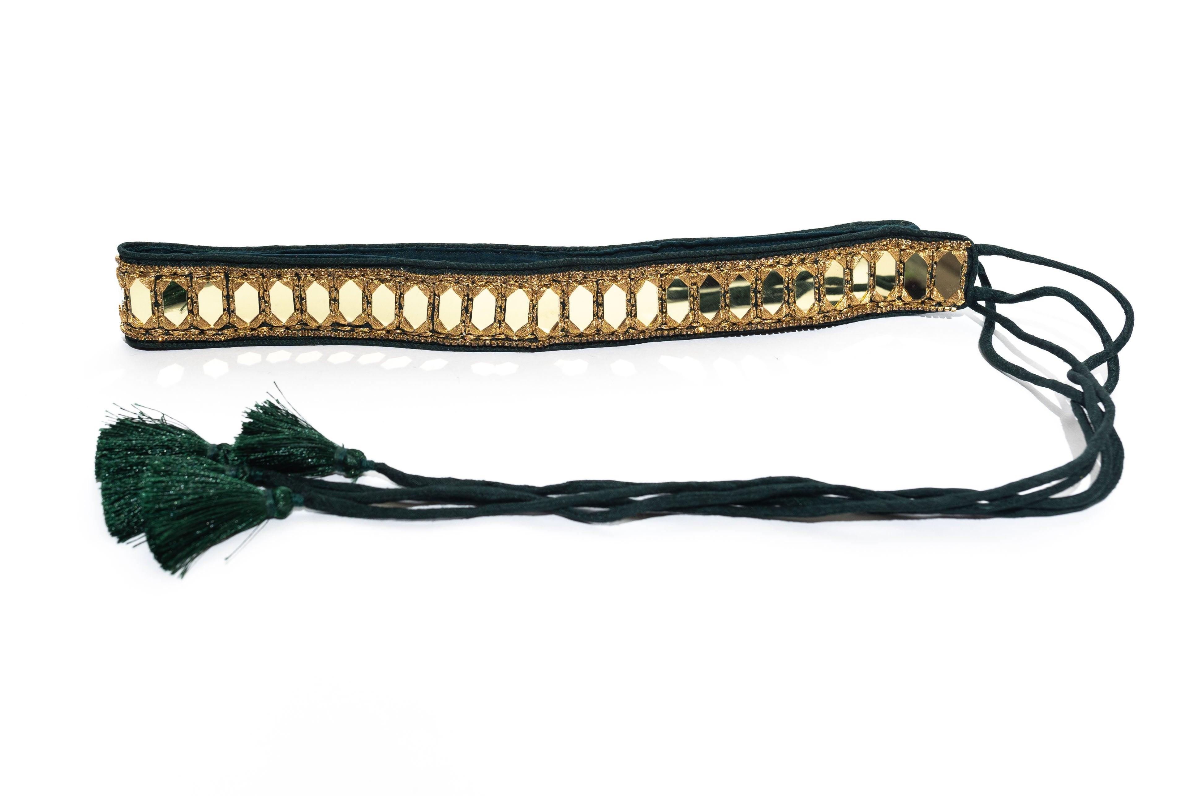 Green Mirror Work Kamarband | Indian Bridal Waist Belt - Image 2