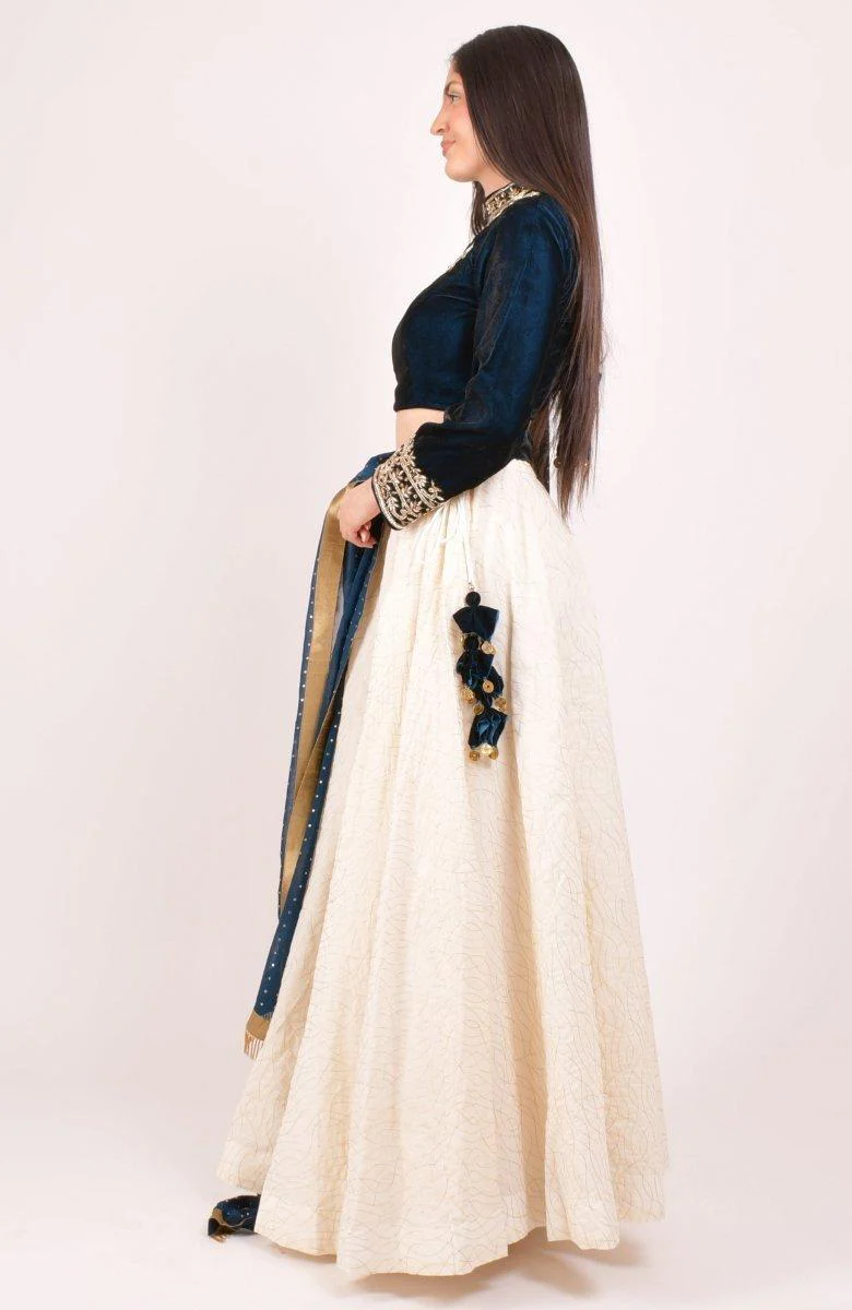 Navy Hand Embroidered Lehenga Choli - Image 5