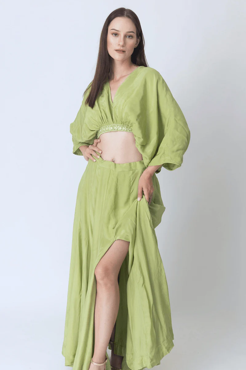 Green Flowy Two Piece Set with Slit