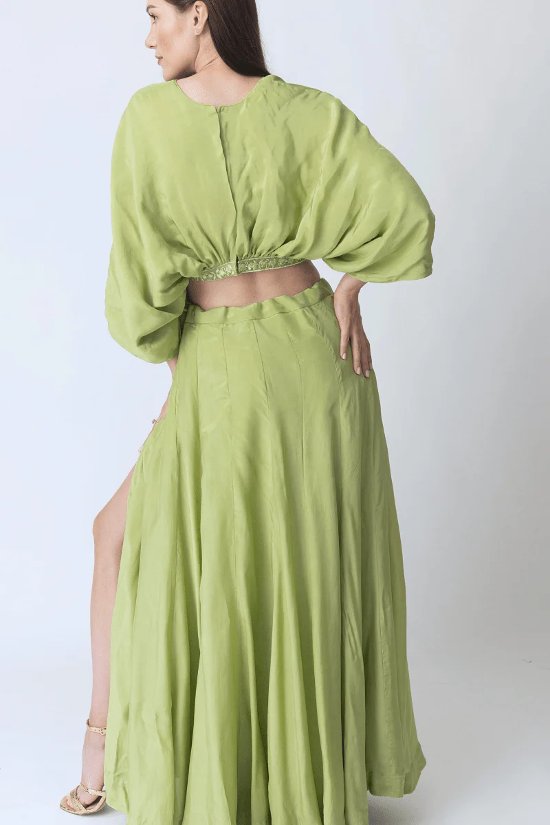 Green Flowy Two Piece Set with Slit - Image 2