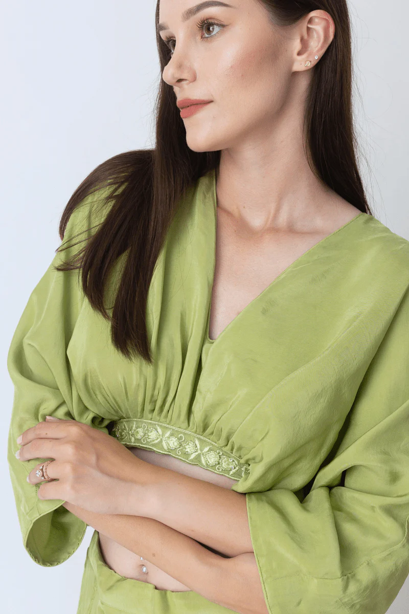 Green Flowy Two Piece Set with Slit - Image 3