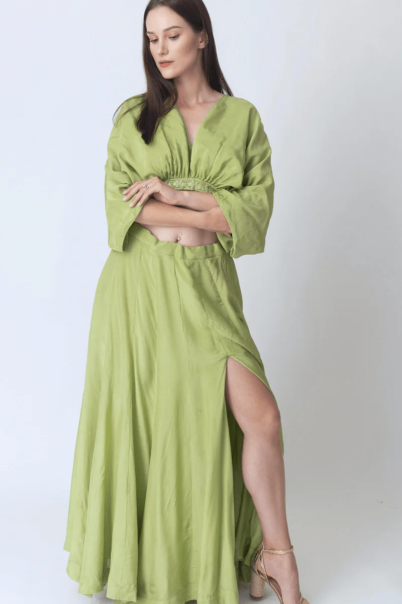 Green Flowy Two Piece Set with Slit - Image 4