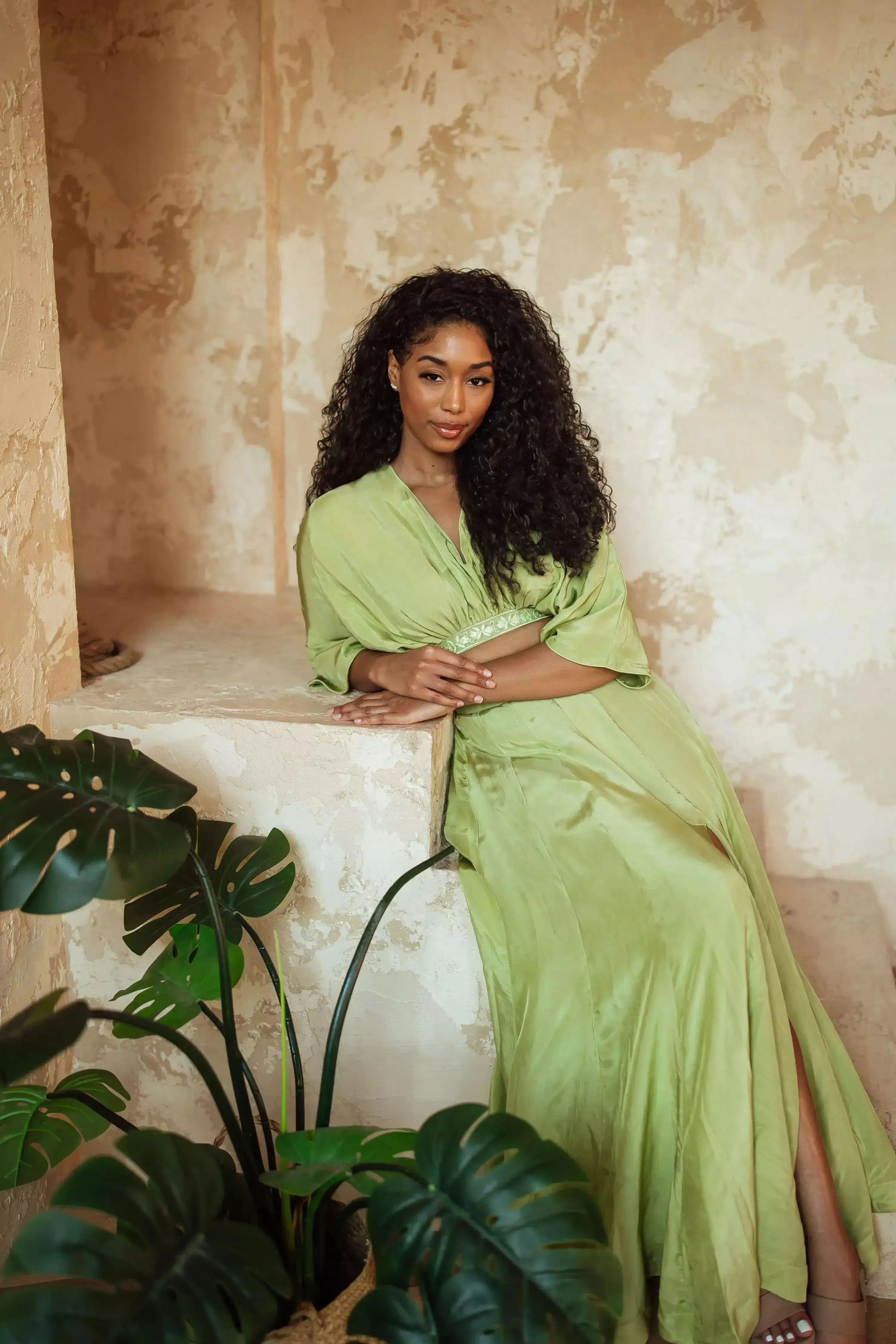 Green Flowy Two Piece Set with Slit - Image 7