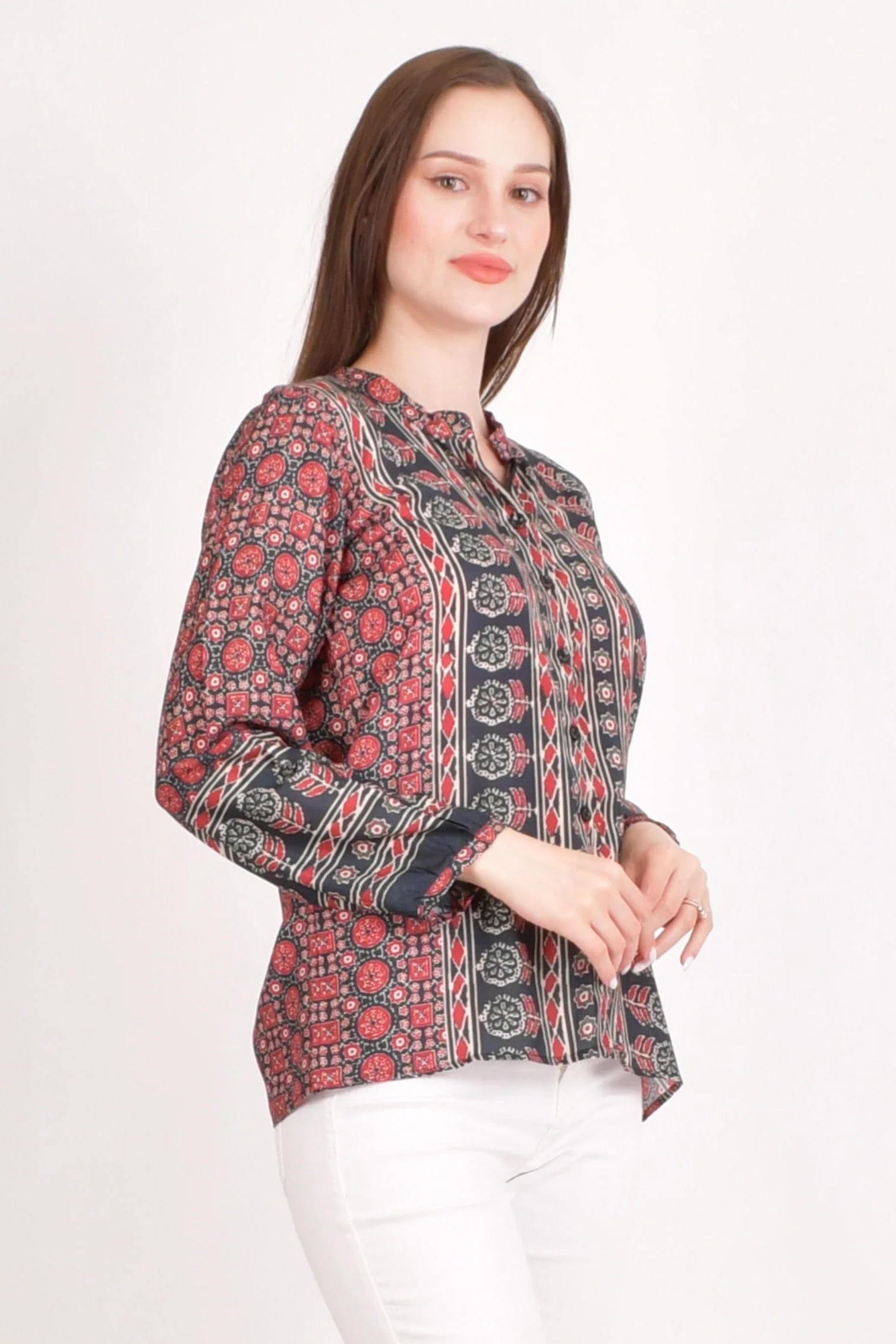 Maroon Muslin Silk Button-Up Top - Image 5