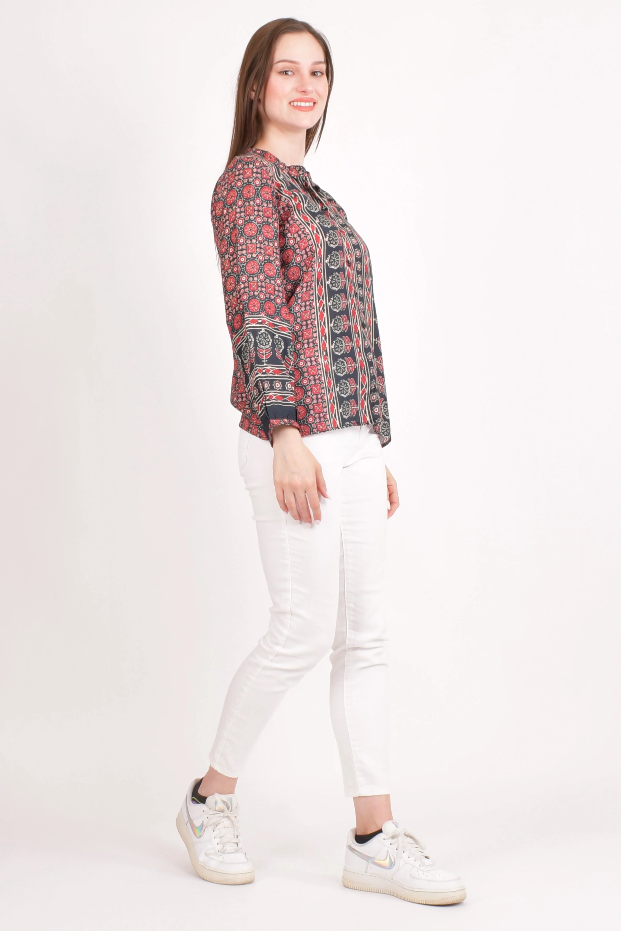 Maroon Muslin Silk Button-Up Top - Image 7