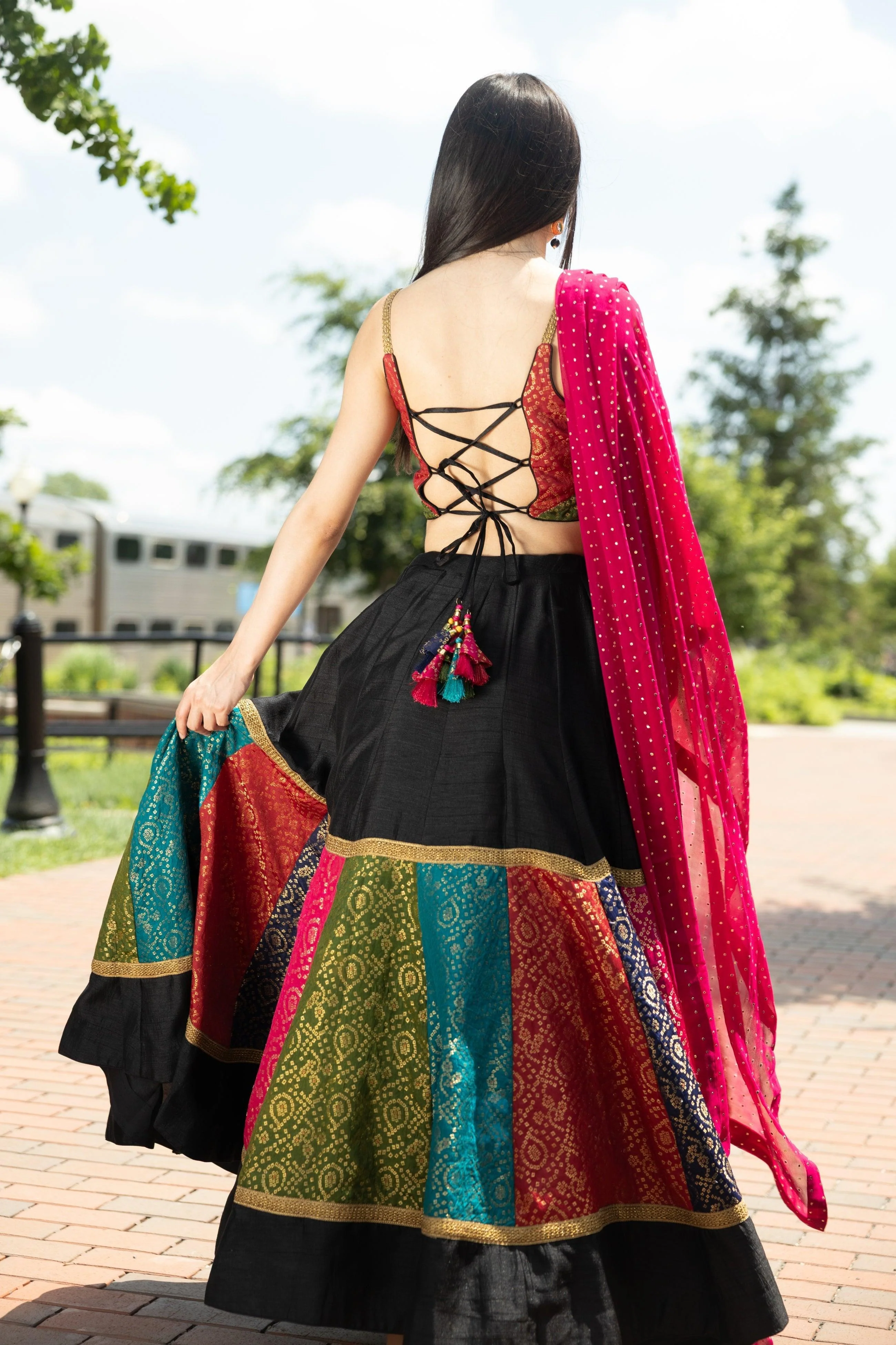 Silk Black Chaniya Choli With Multi Color Blouse - Image 2