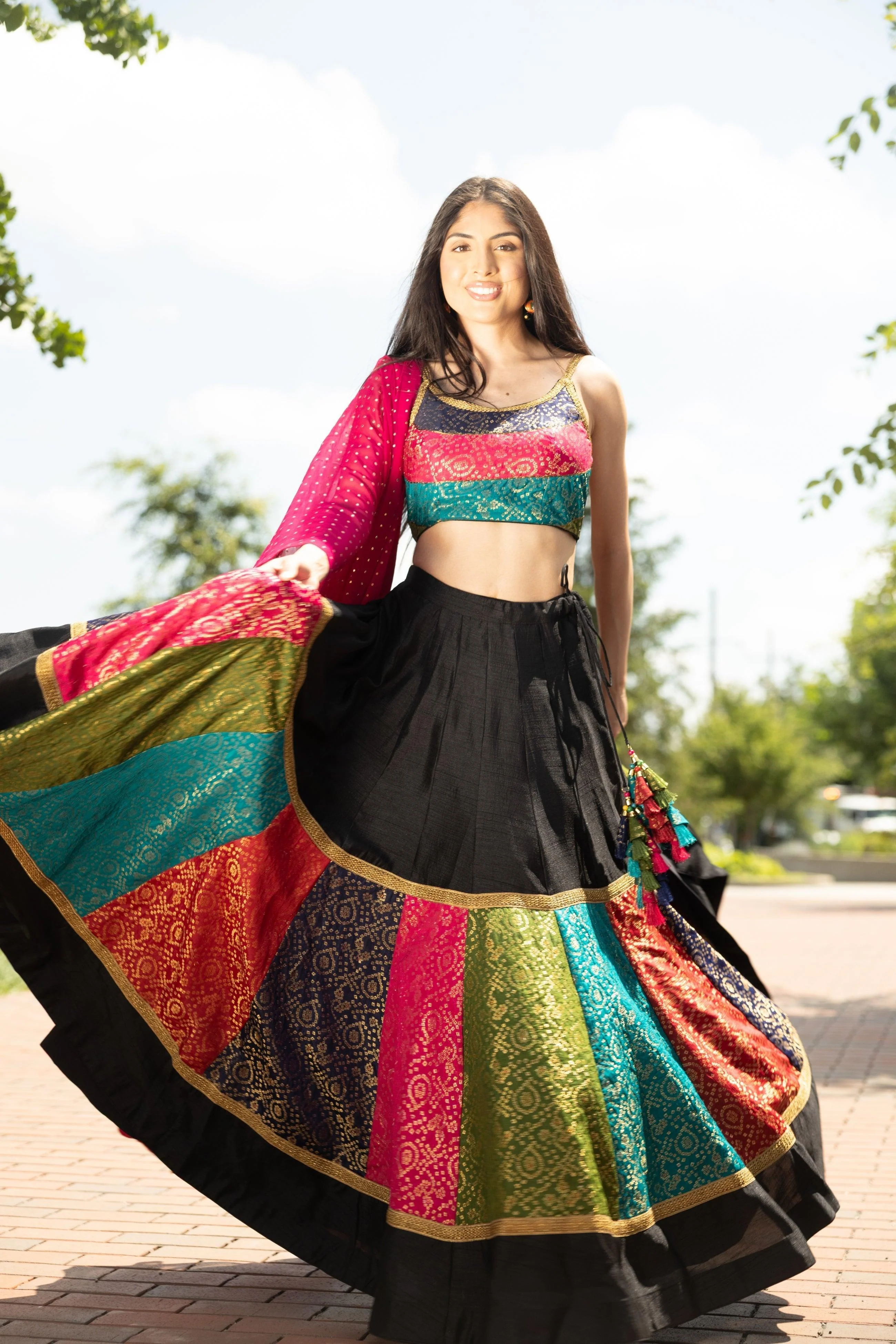 Silk Black Chaniya Choli With Multi Color Blouse - Image 3