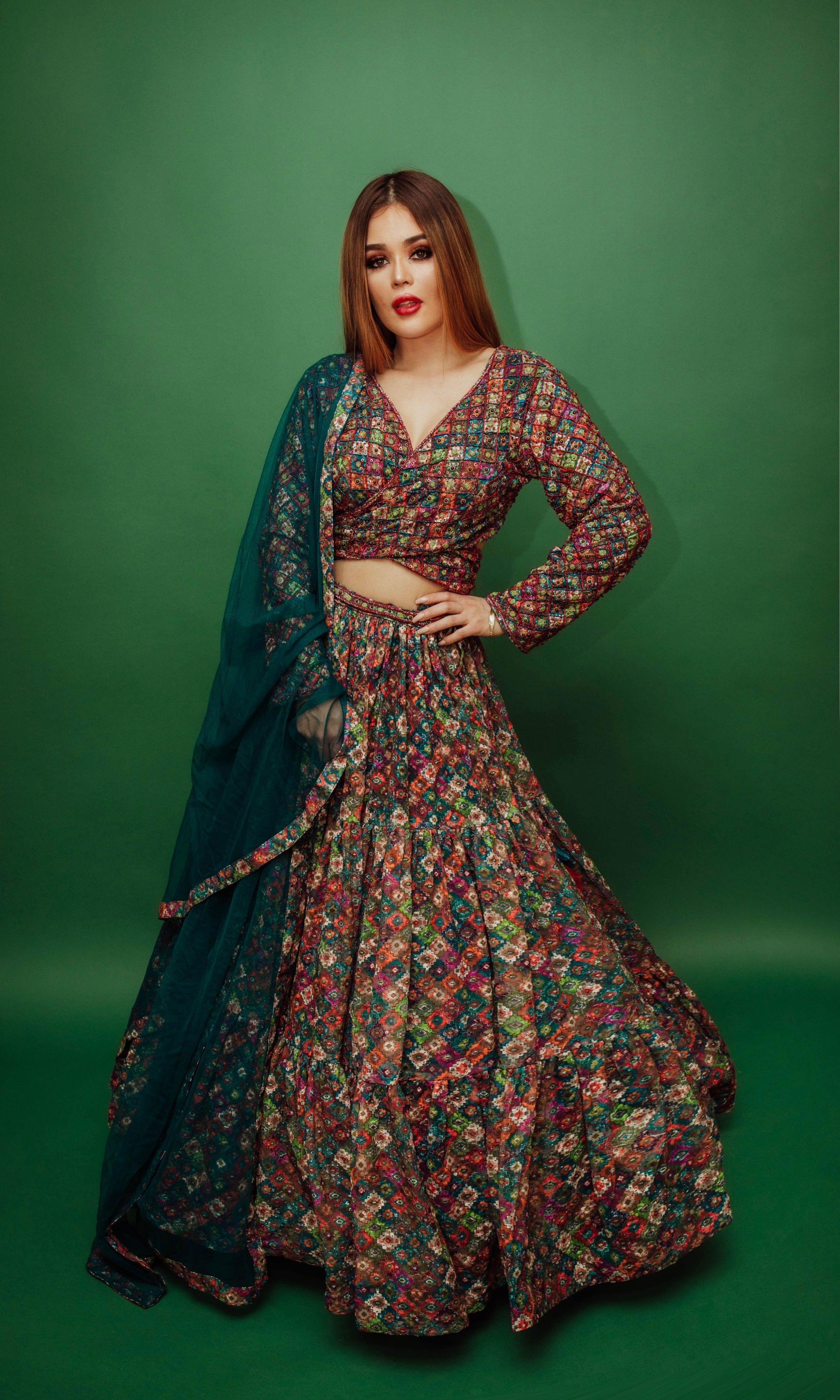 Long Sleeve Multicolor Sequin Lehenga
