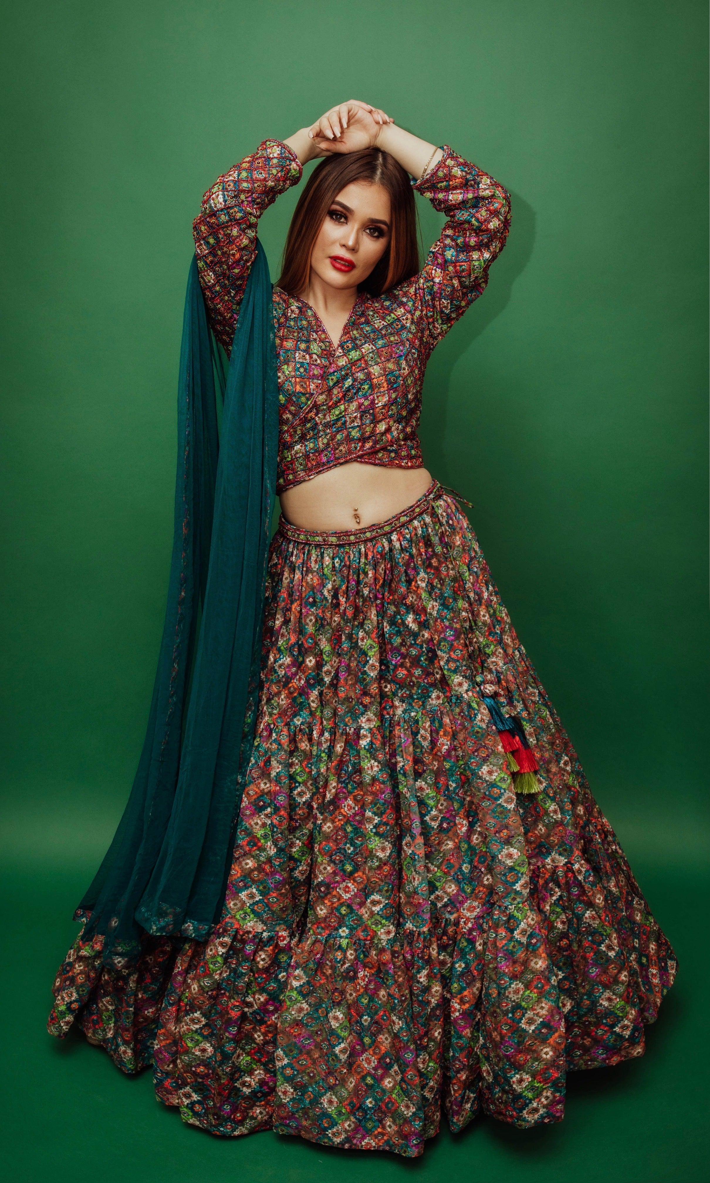 Long Sleeve Multicolor Sequin Lehenga - Image 6
