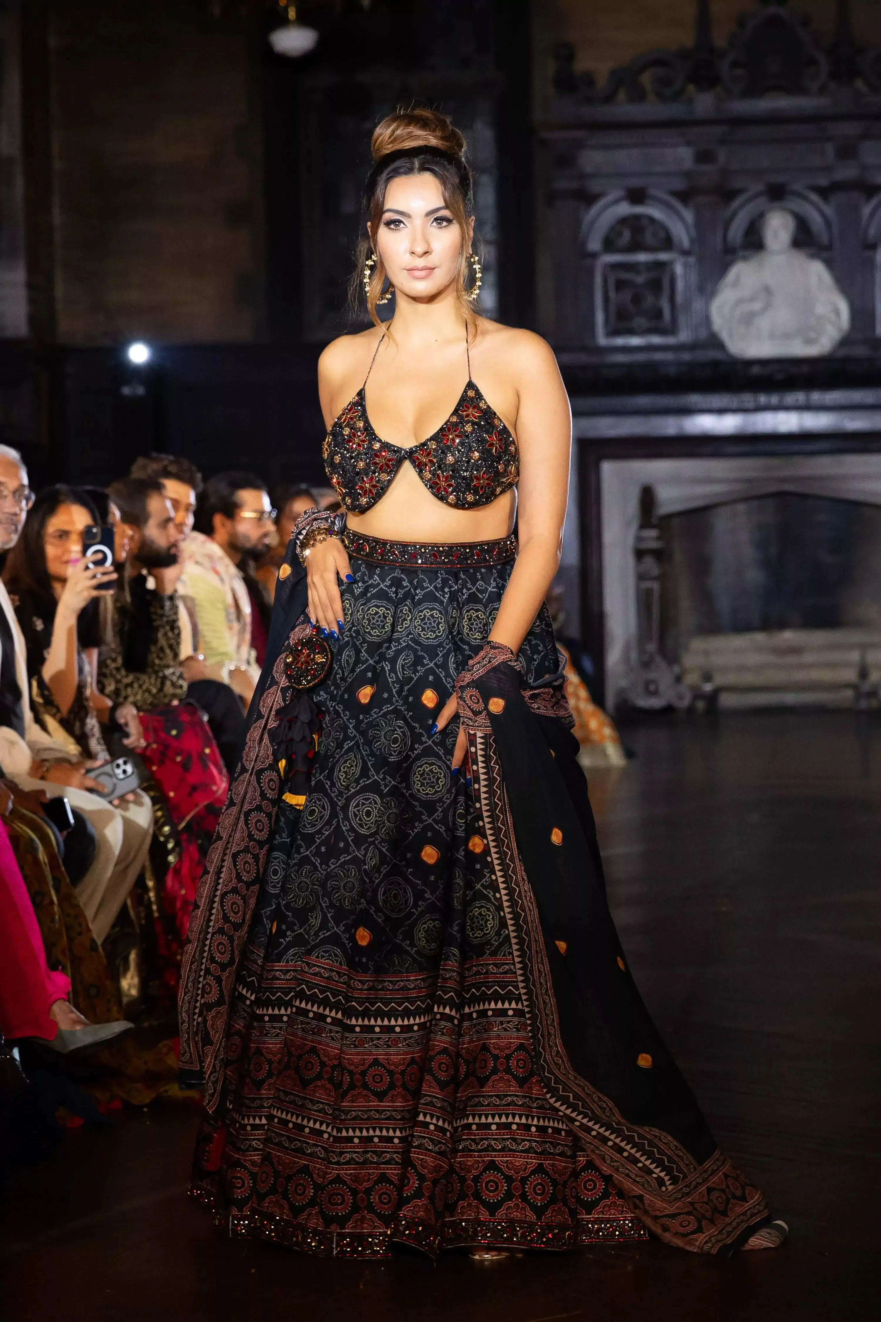 Navy Blue Lehenga Set with Heavily Embroidered Stone-Embellished Choli - Image 3