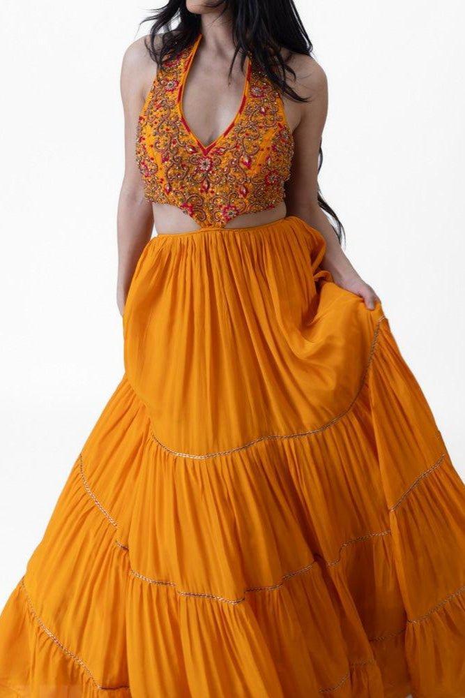 Neale Tiered Yellow Gown with Hand Embroidery - Image 4