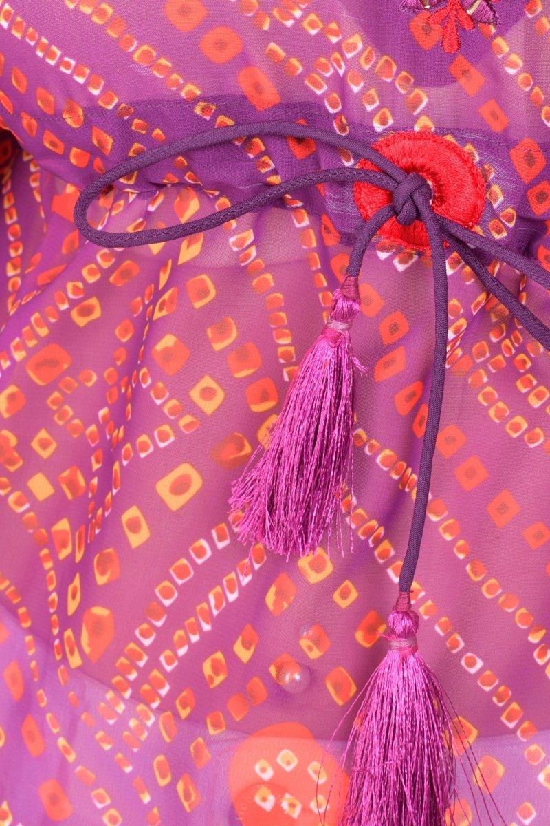 Purple Bandhani Print Georgette Kaftan Top - Image 5