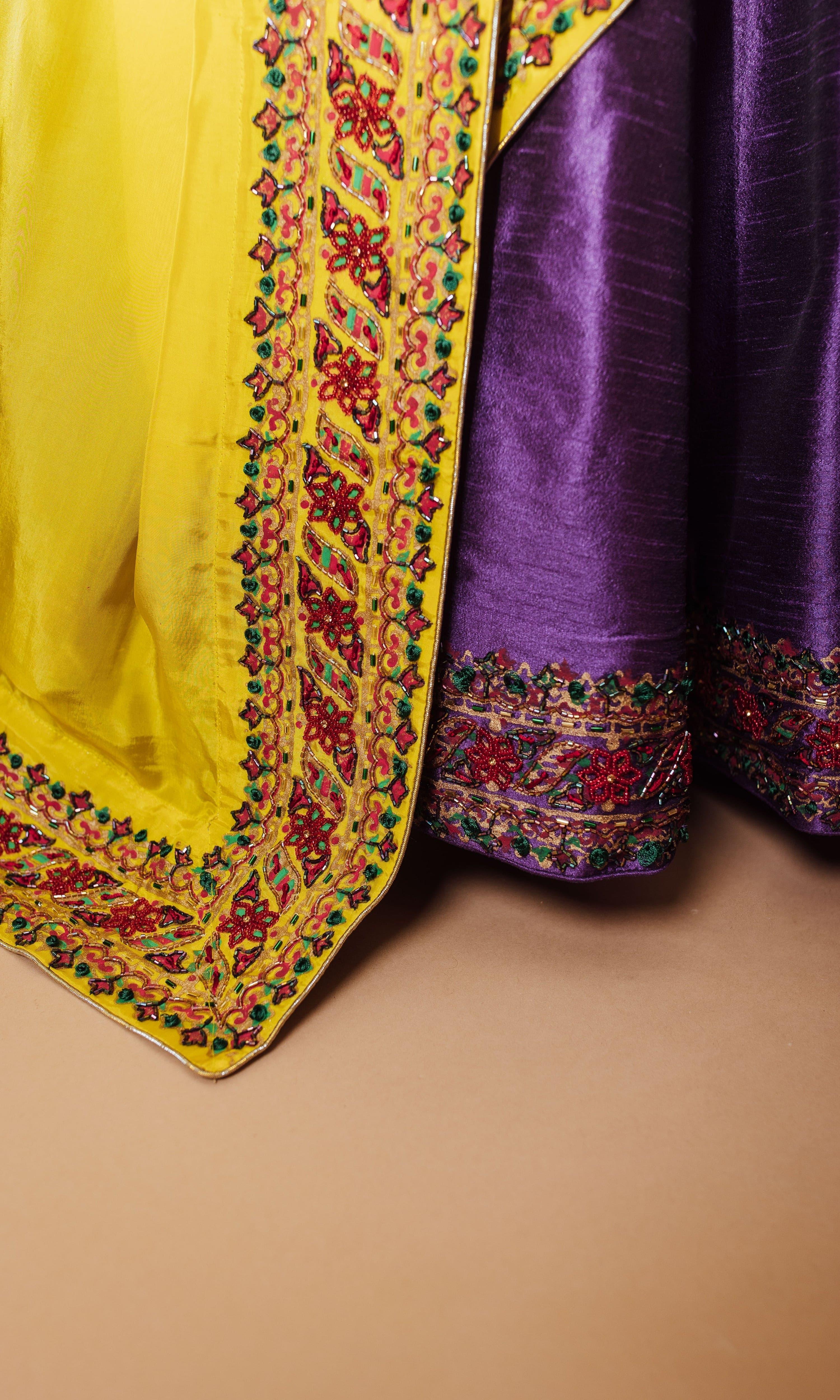 Purple and red Lehenga Choli Set with Yellow Dupatta - Image 3
