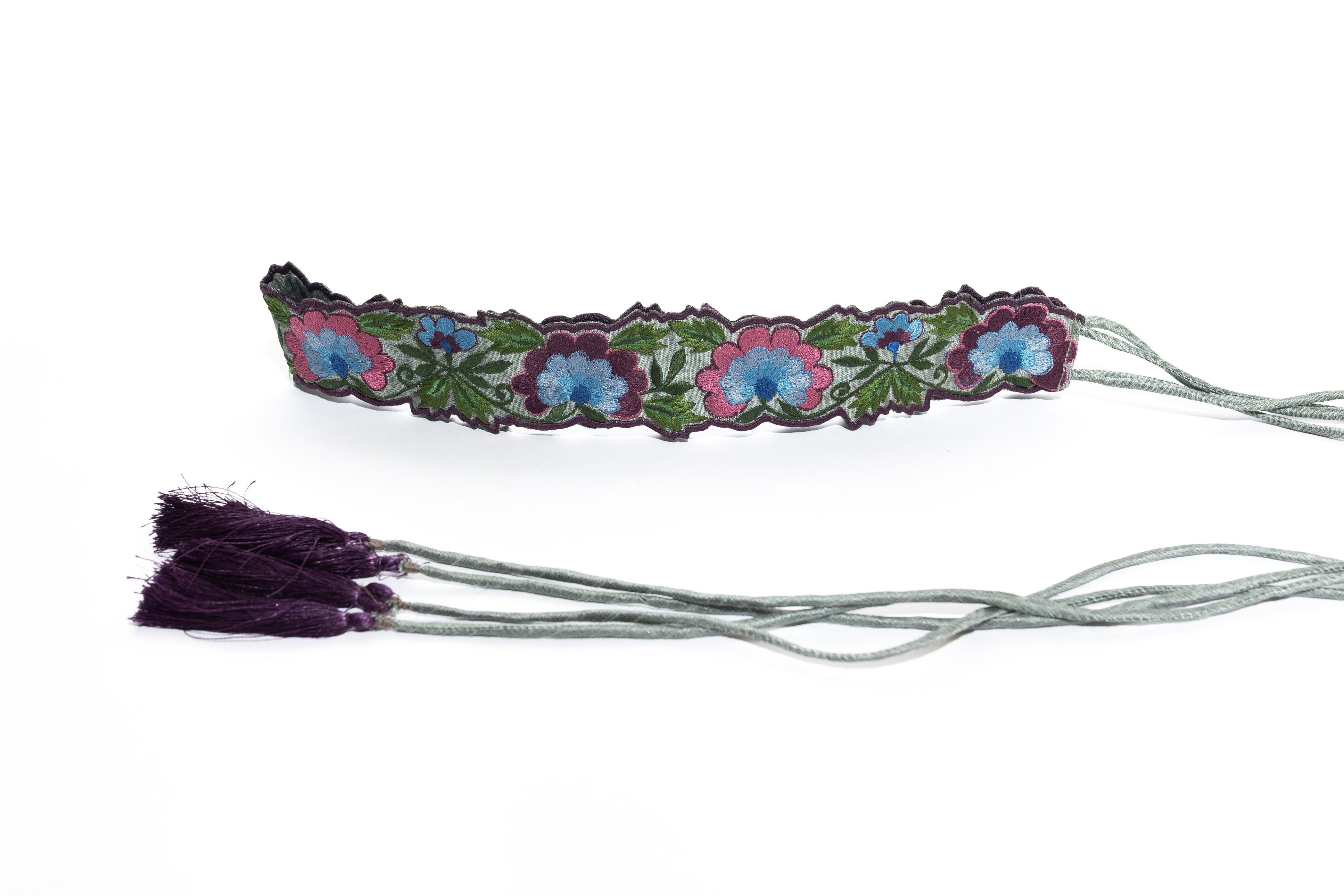 Purple Floral Embroidered Kamarband | Indian Waist Belt - Image 2