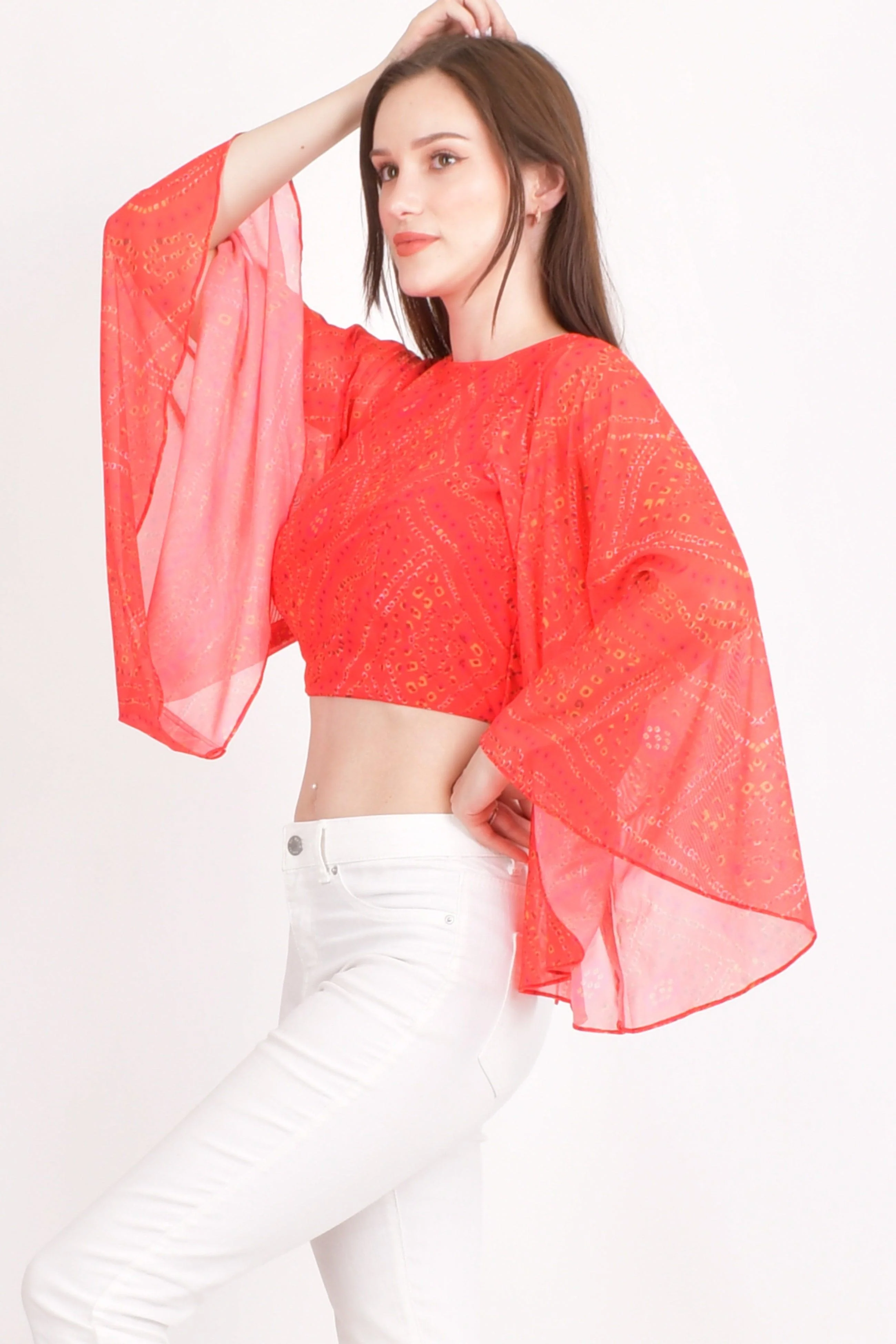 Red Bell Sleeves Crop Top - Image 3