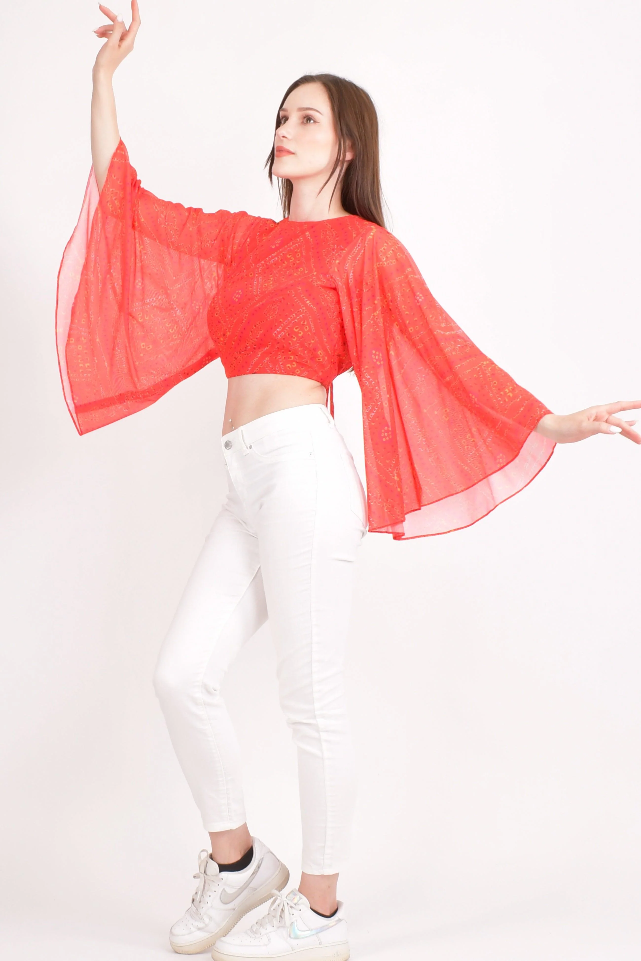 Red Bell Sleeves Crop Top - Image 4