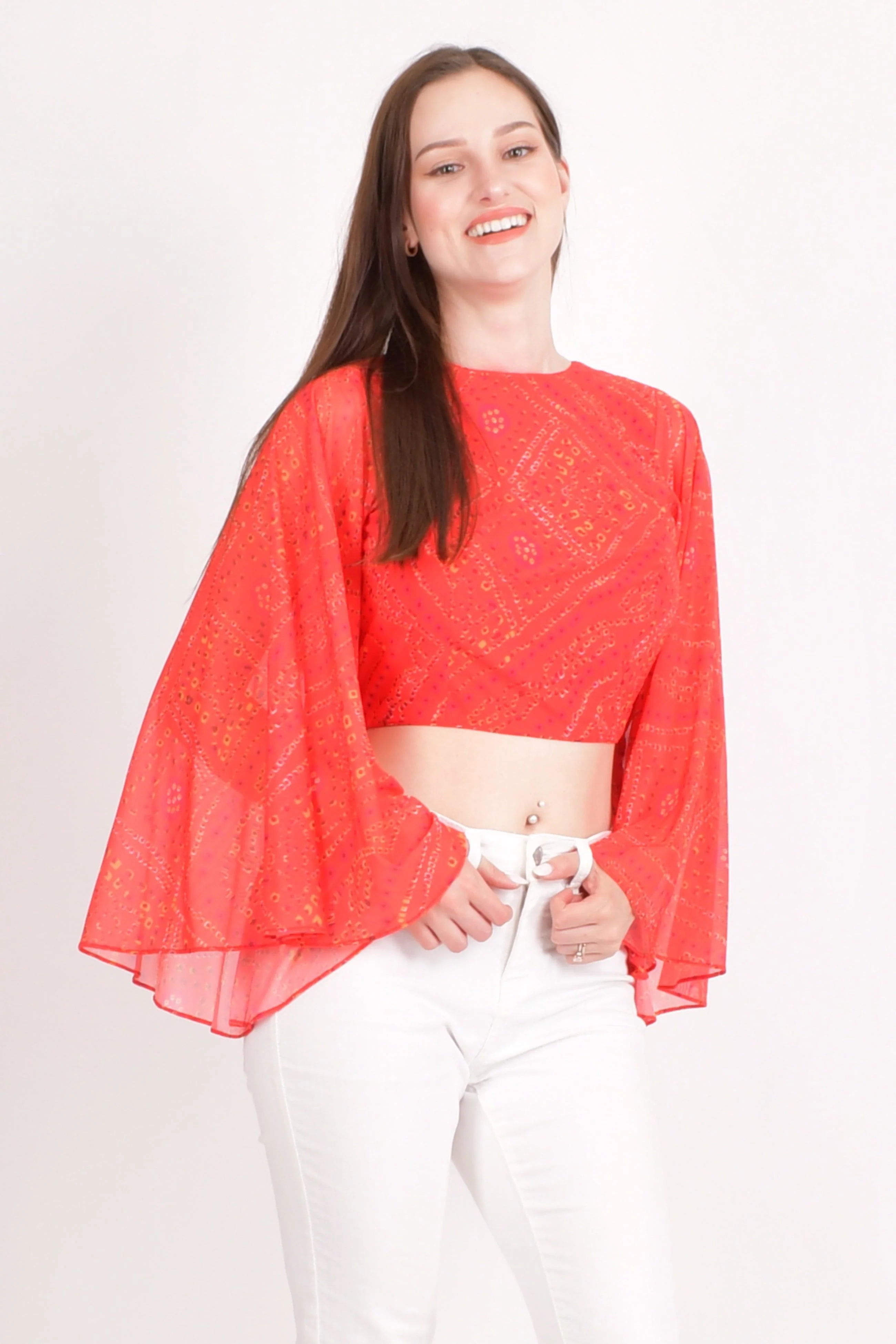 Red Bell Sleeves Crop Top - Image 5