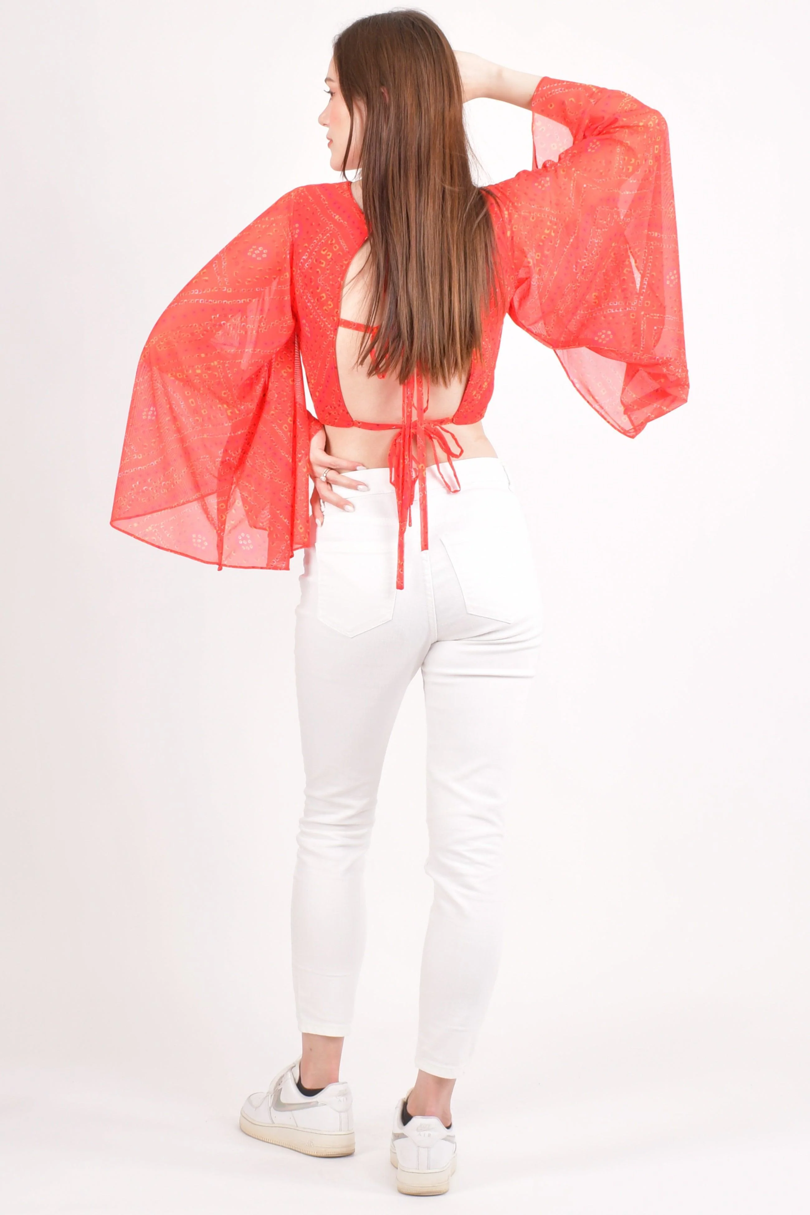 Red Bell Sleeves Crop Top - Image 6
