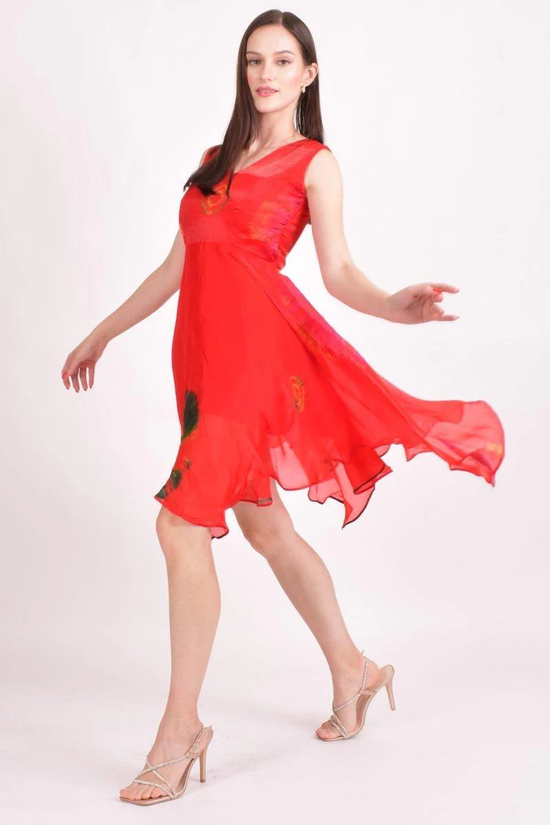 Red Hand Tie Dye High Low Dress - Image 5