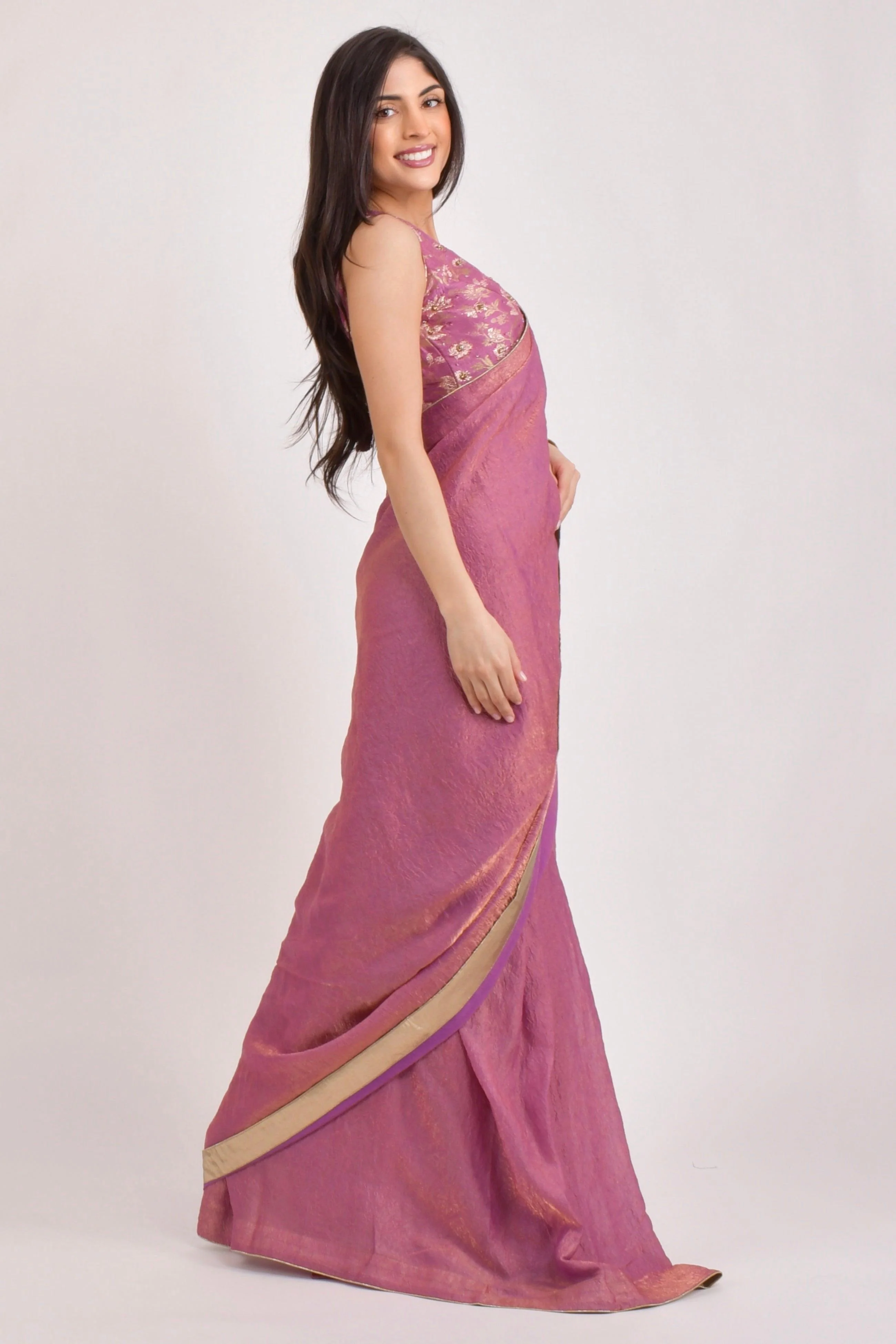 Blush Pink Pre-Draped Saree - Ready to Wear Saree - Image 4