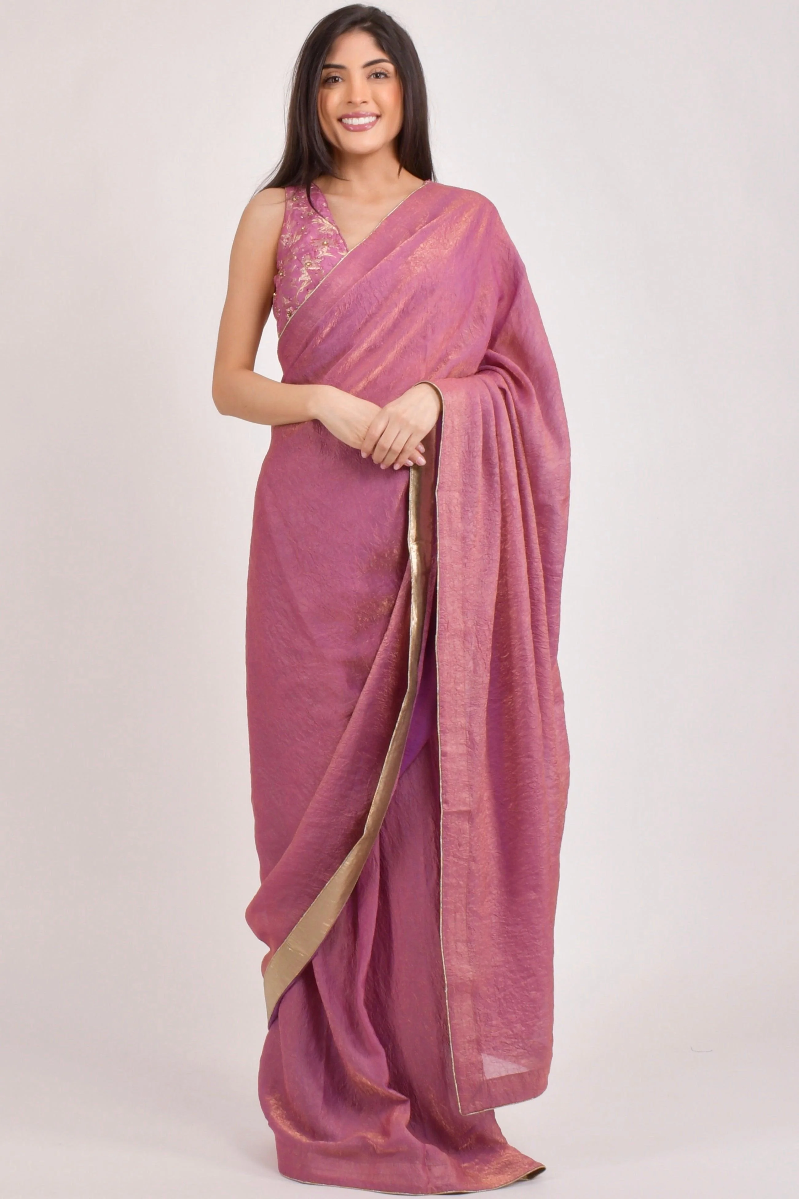 Blush Pink Pre-Draped Saree - Ready to Wear Saree - Image 5