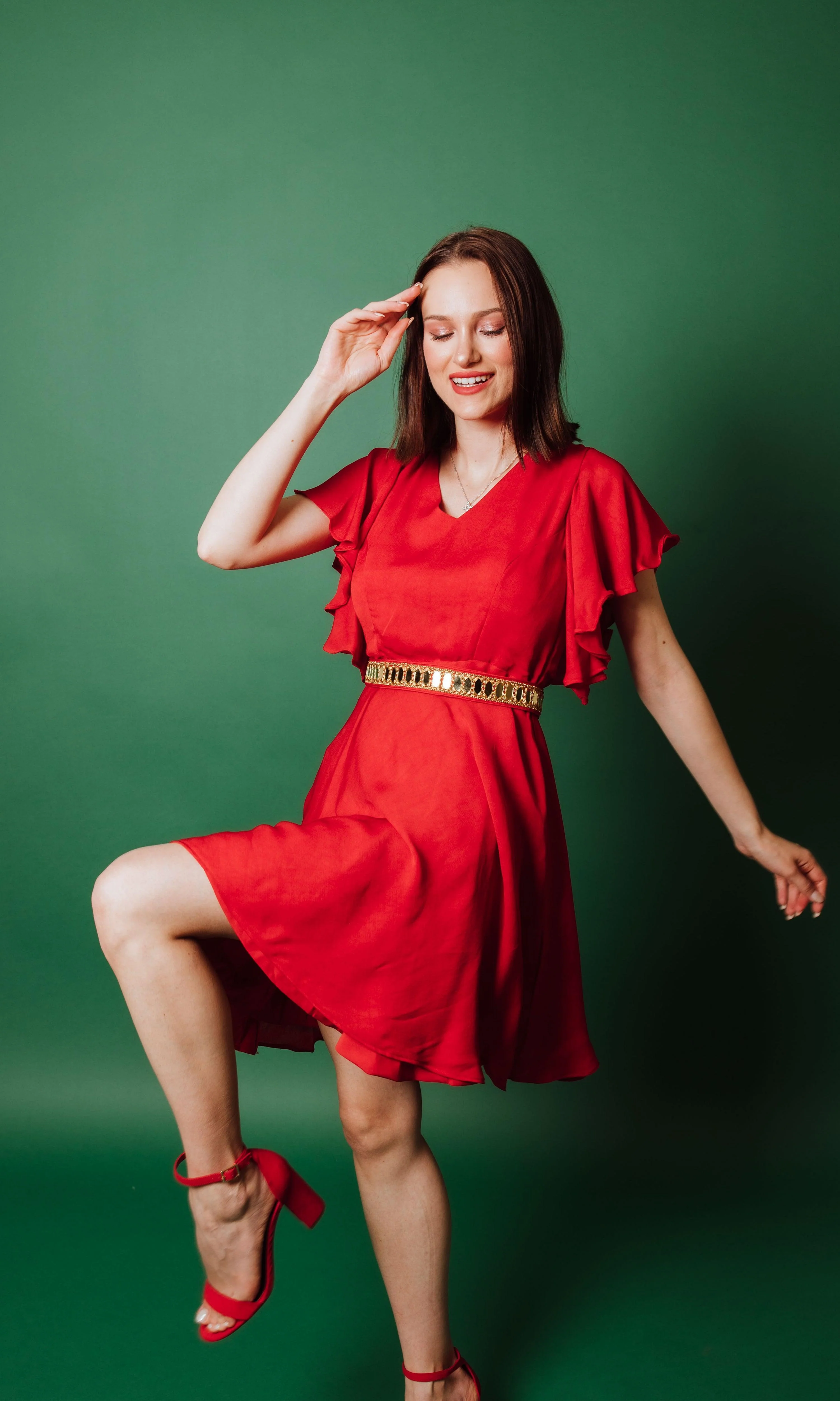 Butterfly Sleeves Red Dress