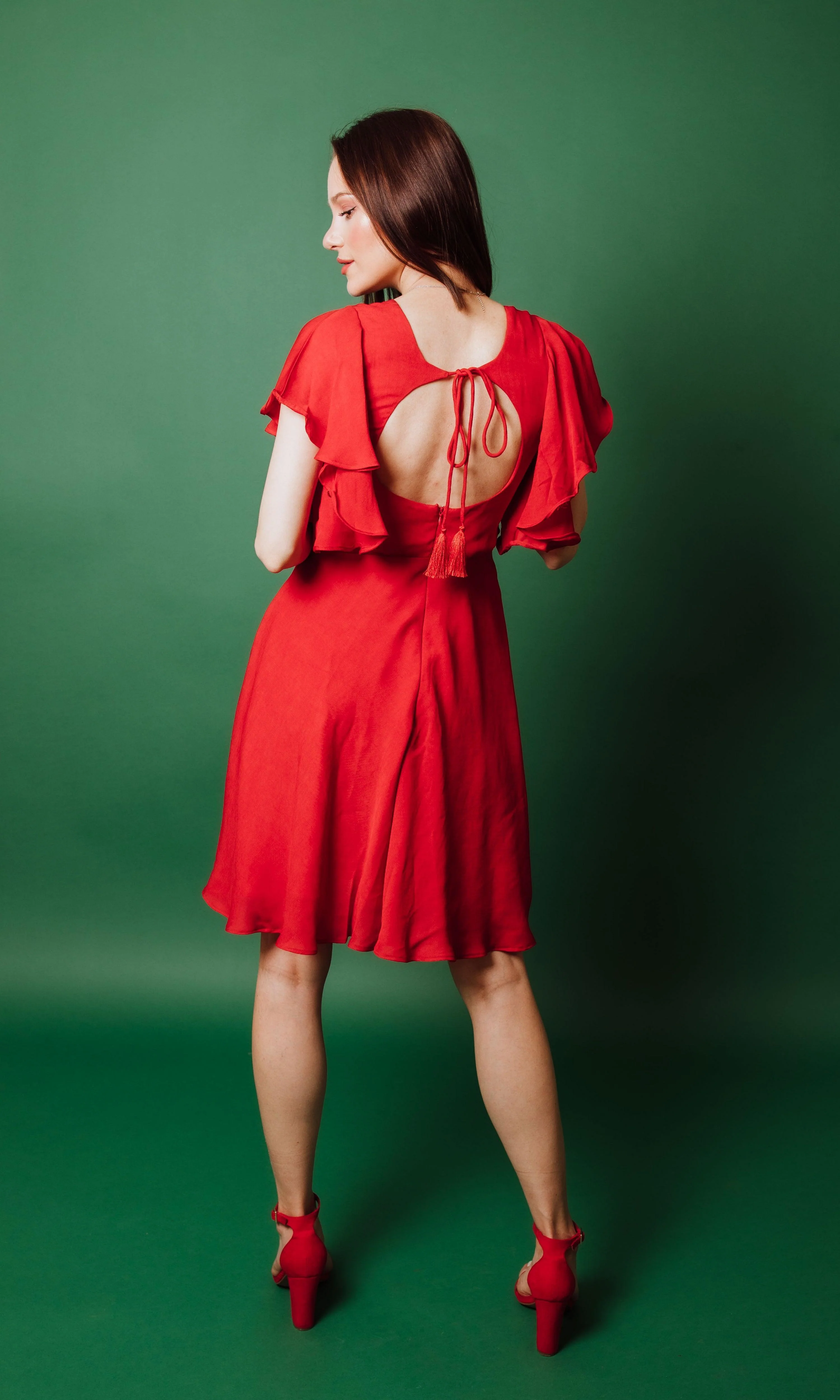 Butterfly Sleeves Red Dress - Image 2
