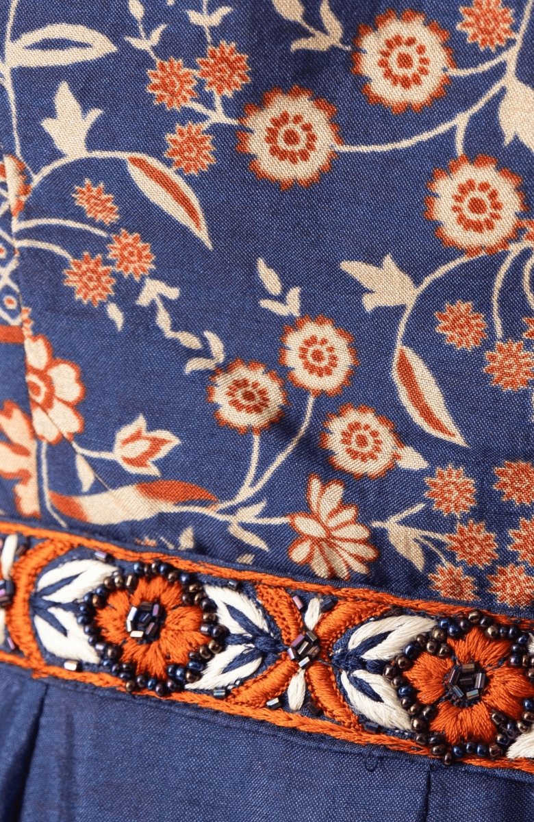 Printed Midi Dress with Embroidered Belt - Image 3