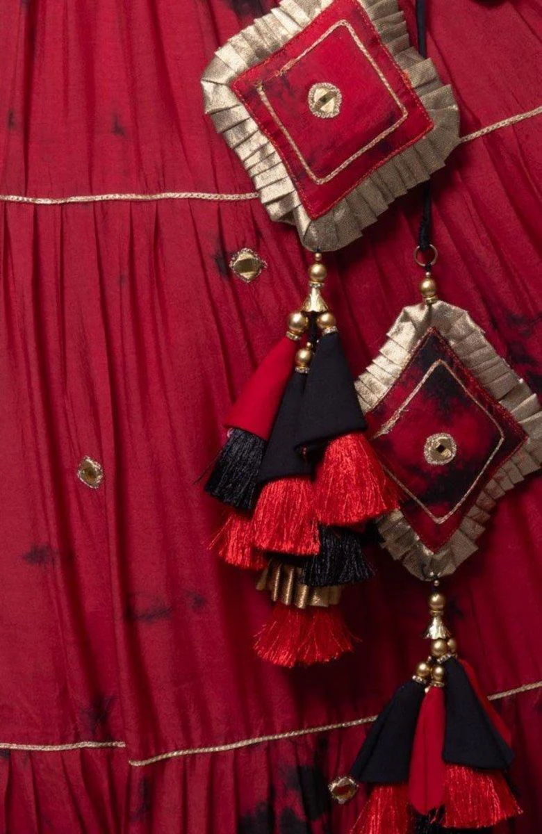 Red & Black Tie Dye Lehenga with Gaji Silk Dupatta - Image 7