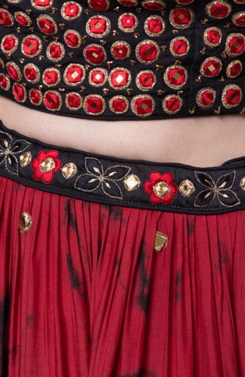 Red & Black Tie Dye Lehenga with Gaji Silk Dupatta - Image 8