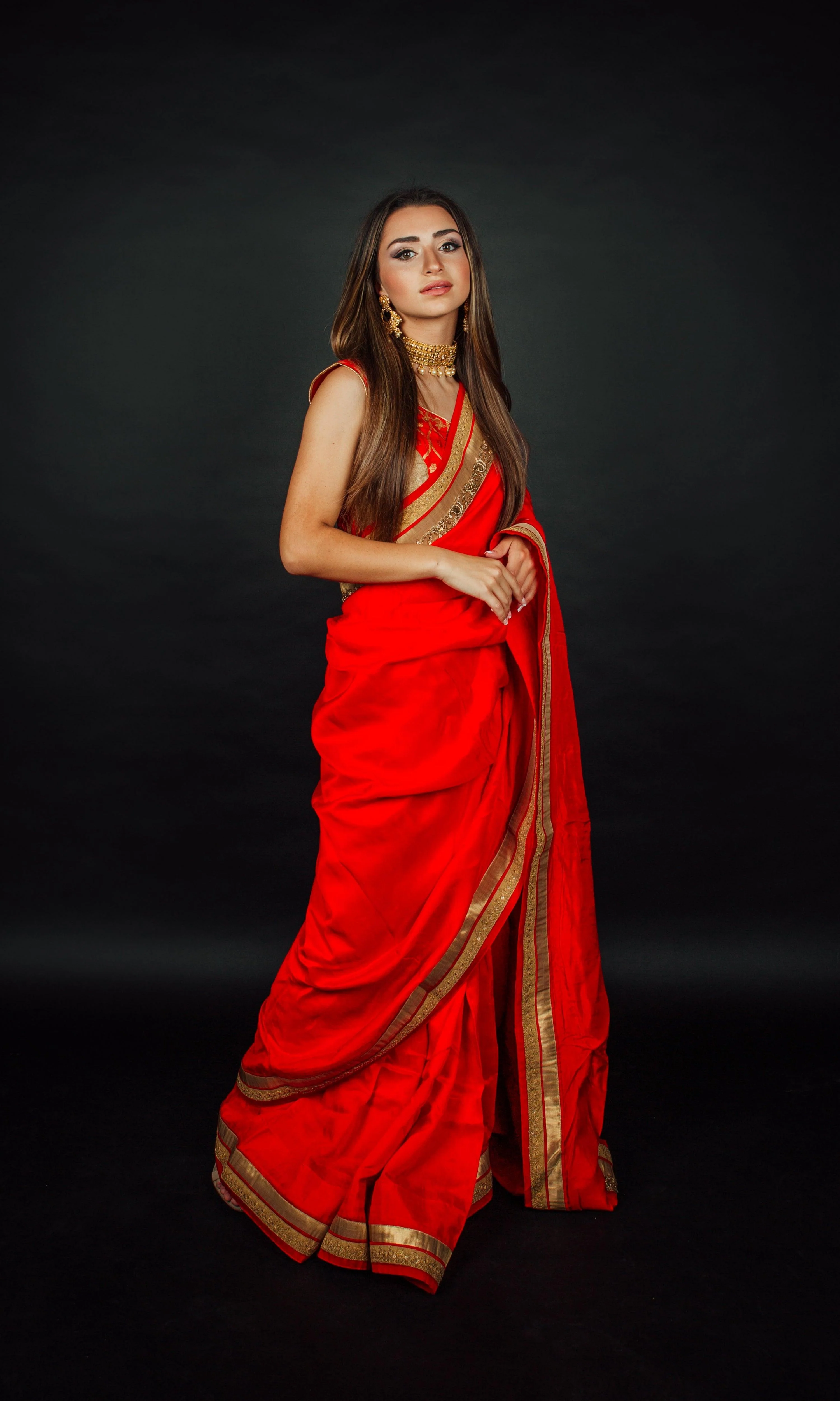 Red Soft Silk Ready to Wear Saree With Blouse - Image 3