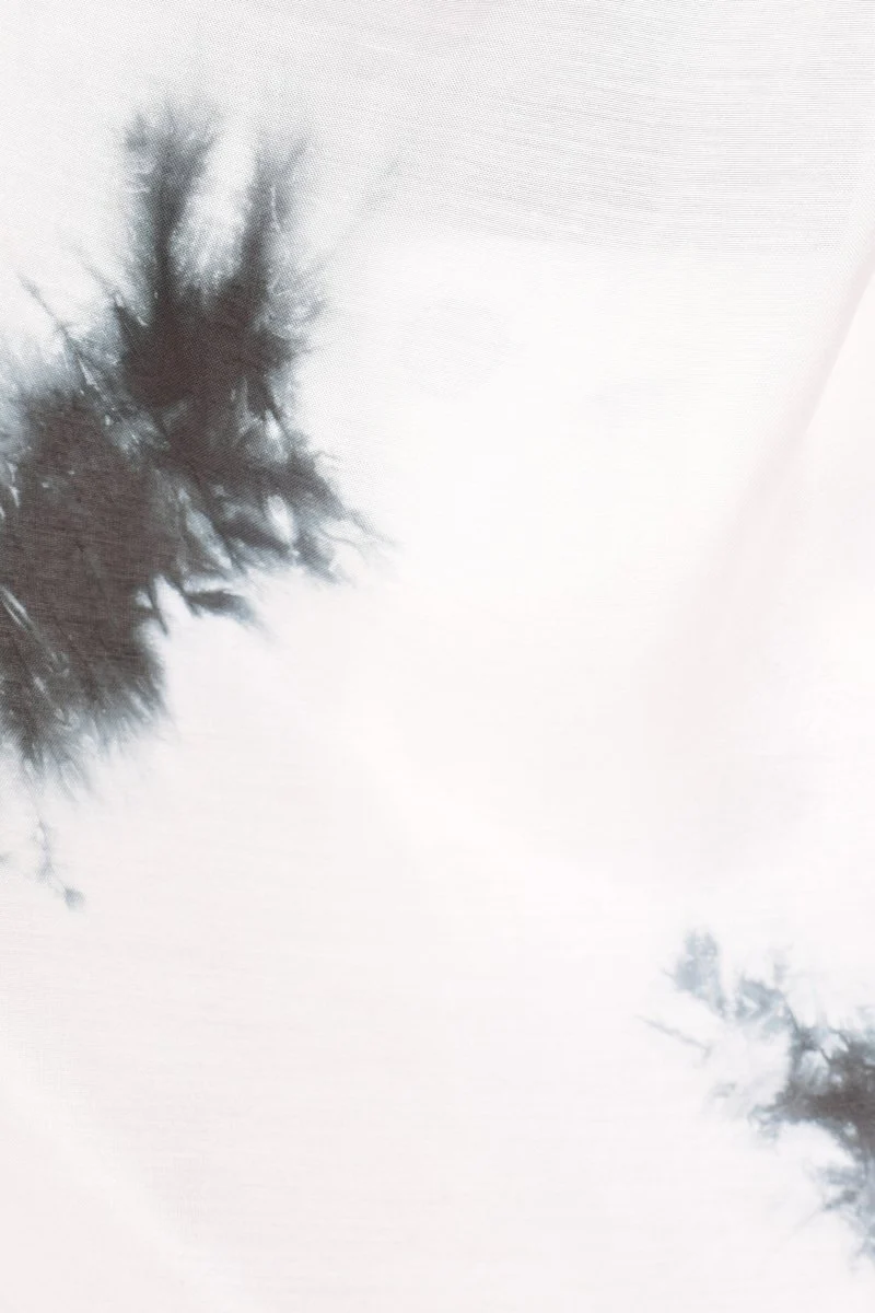 White & Black Chiffon Tie-Dye Shibori Scarf With Cutwork Border - Image 6