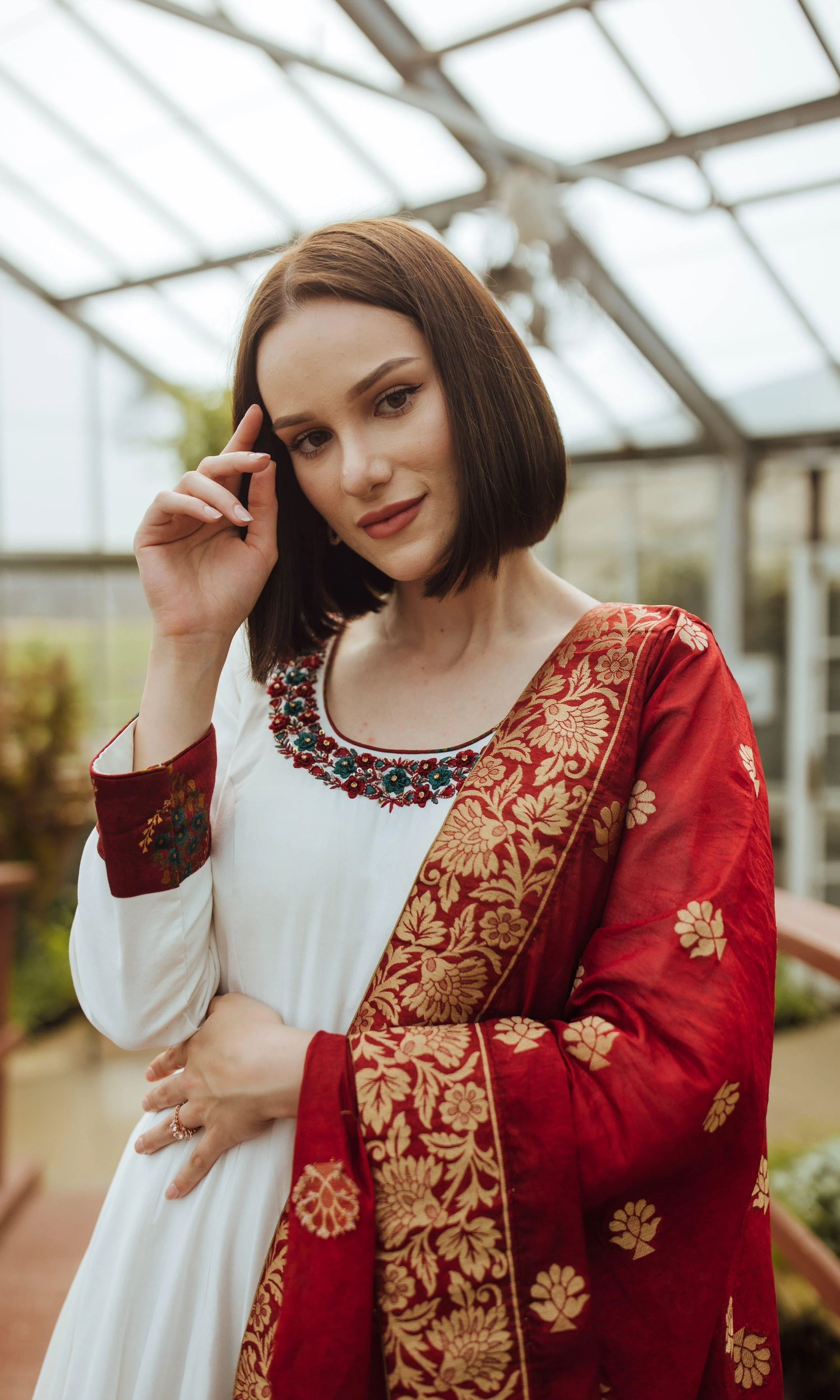 White Long Dress with Hand Embroidery - Image 3