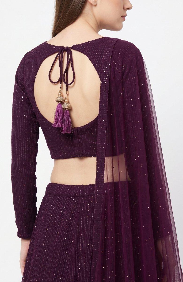 Wine and Gold Full Sleeve Lehenga Choli Set - Image 2