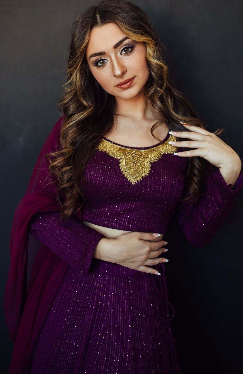Wine and Gold Full Sleeve Lehenga Choli Set - Image 3