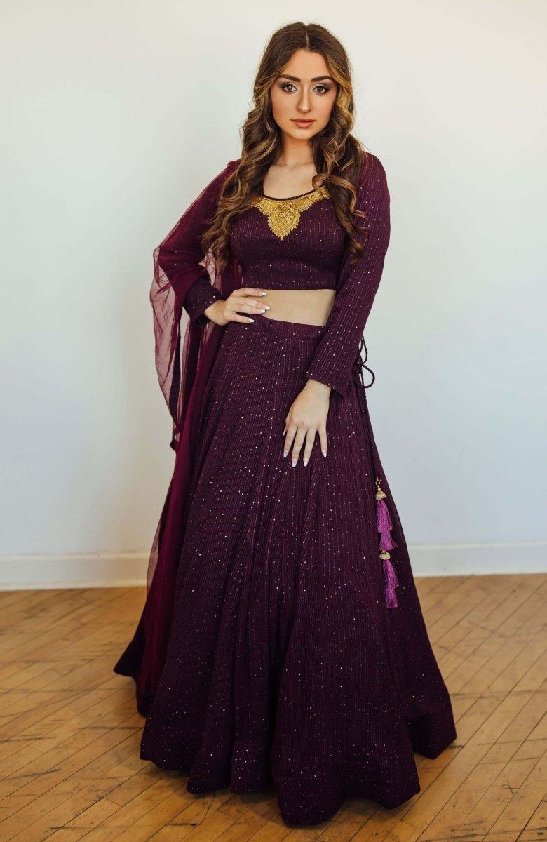 Wine and Gold Full Sleeve Lehenga Choli Set - Image 4