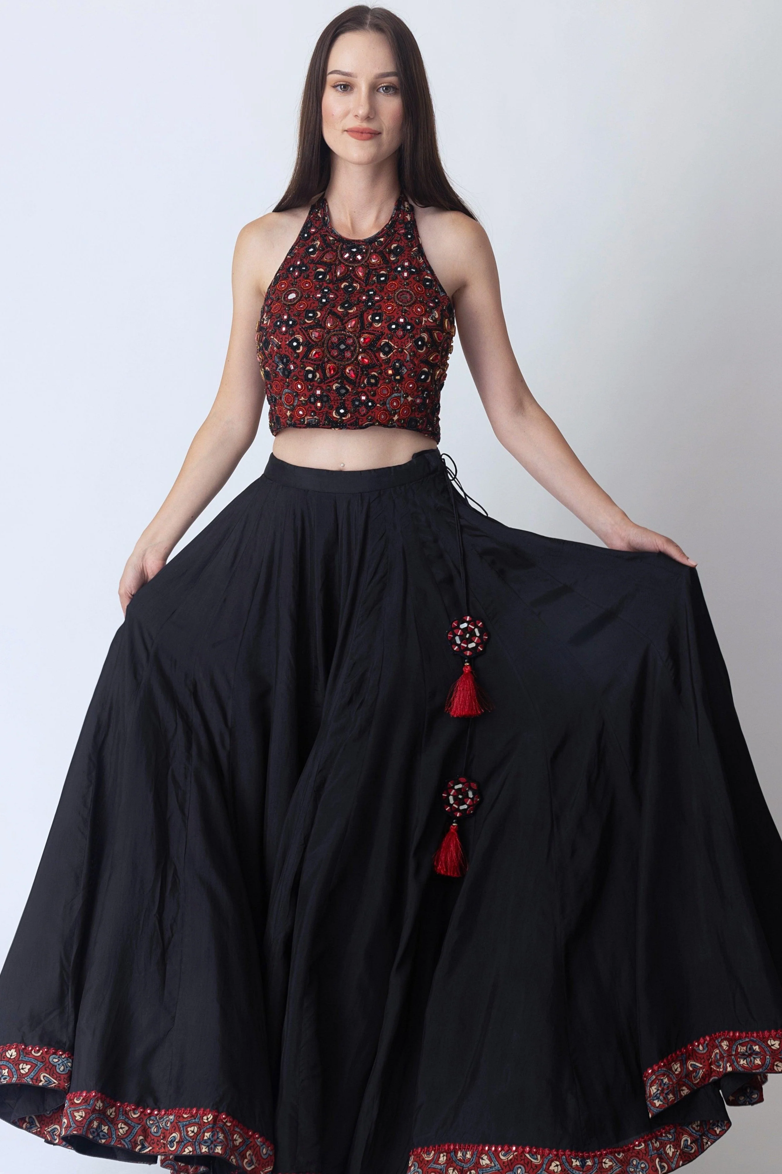 Full Flare Palazzo Pants with Hand Embroidered Blouse - Image 5